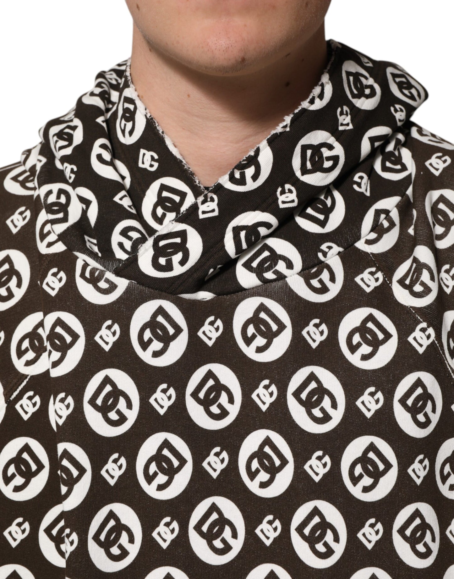 Sudadera corta con capucha y logotipo DG en marrón y blanco