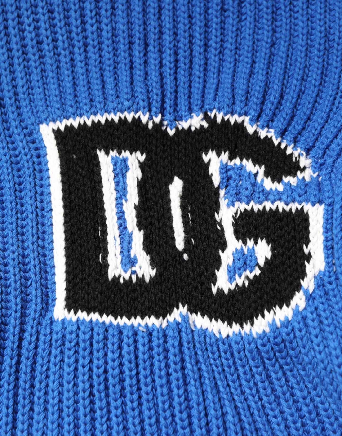 Suéter tipo cárdigan de punto acanalado con parche de logotipo de algodón azul