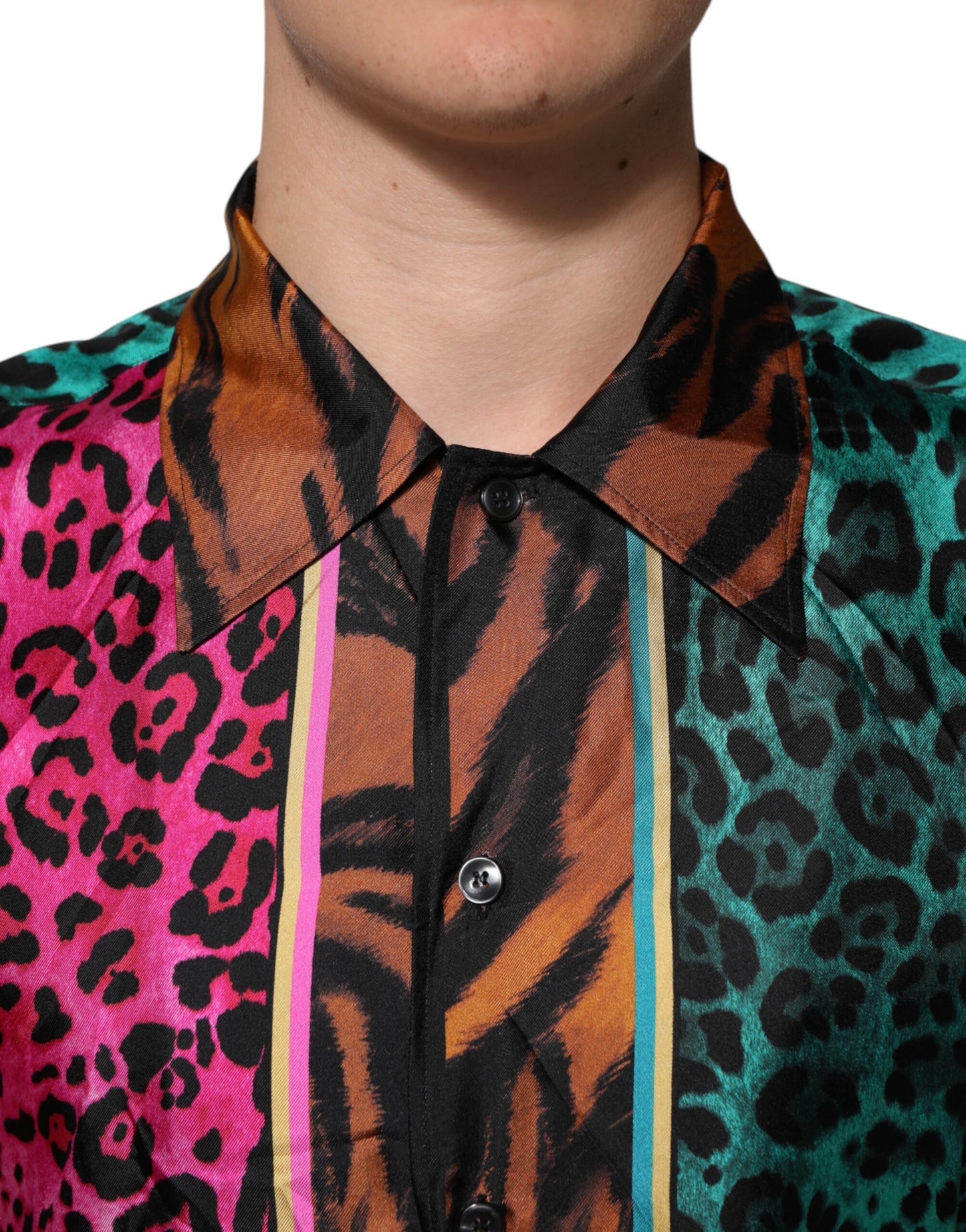 T-shirt hawaïen en soie multicolore à imprimé tigre