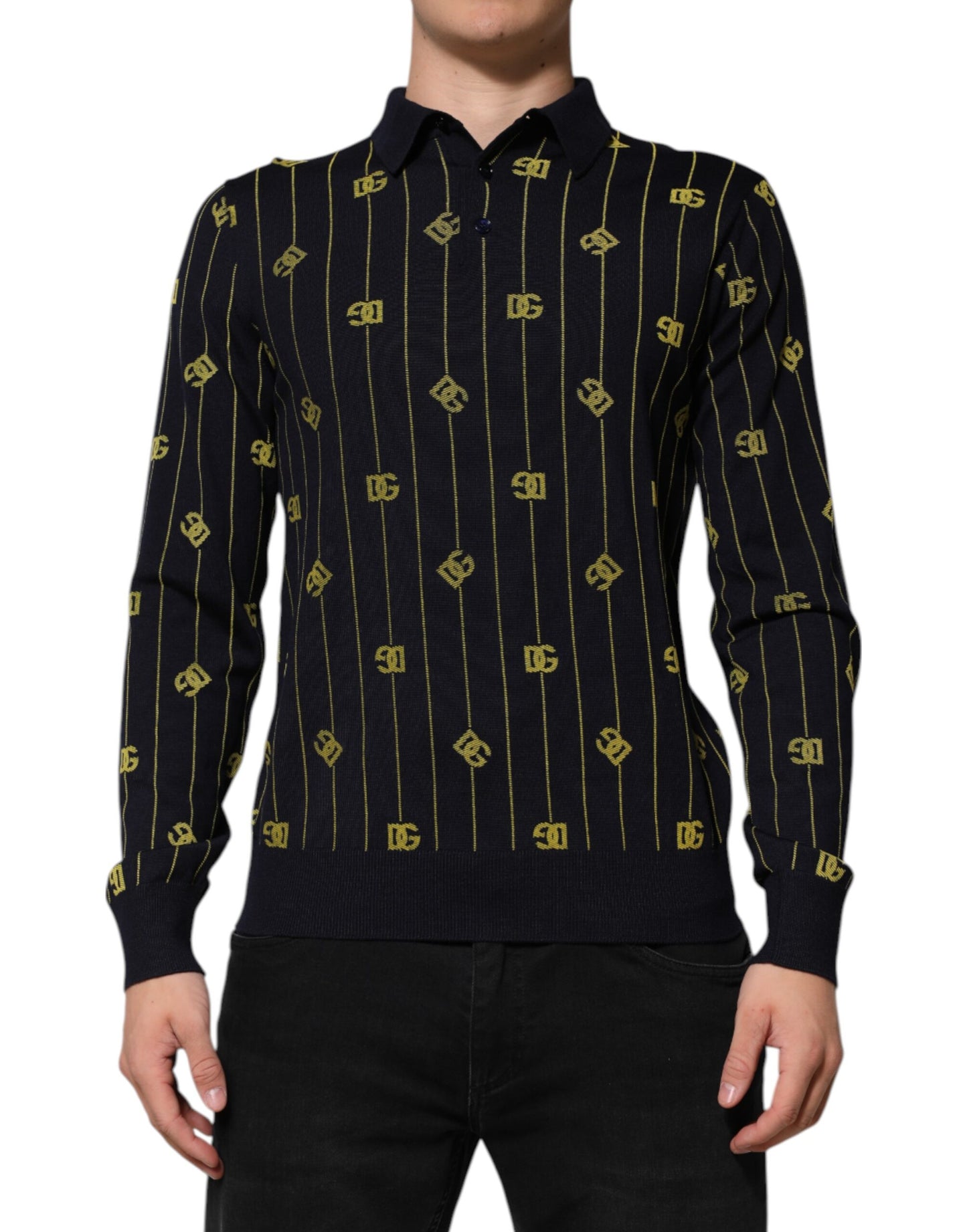 Camiseta polo de punto jacquard con logotipo negro