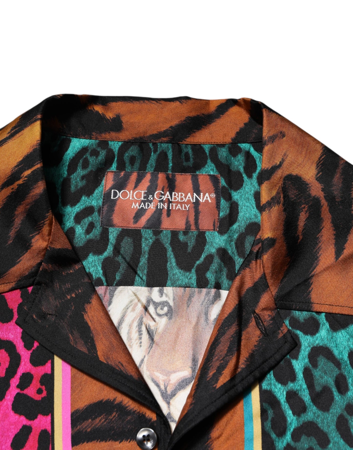 T-shirt hawaïen en soie multicolore à imprimé tigre