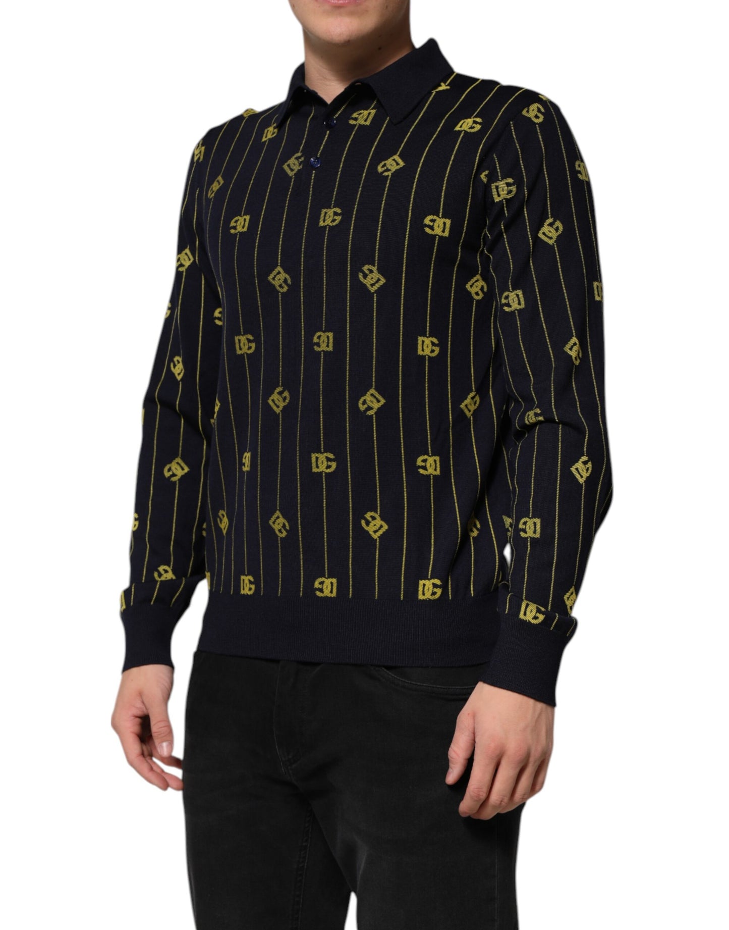 Camiseta polo de punto jacquard con logotipo negro