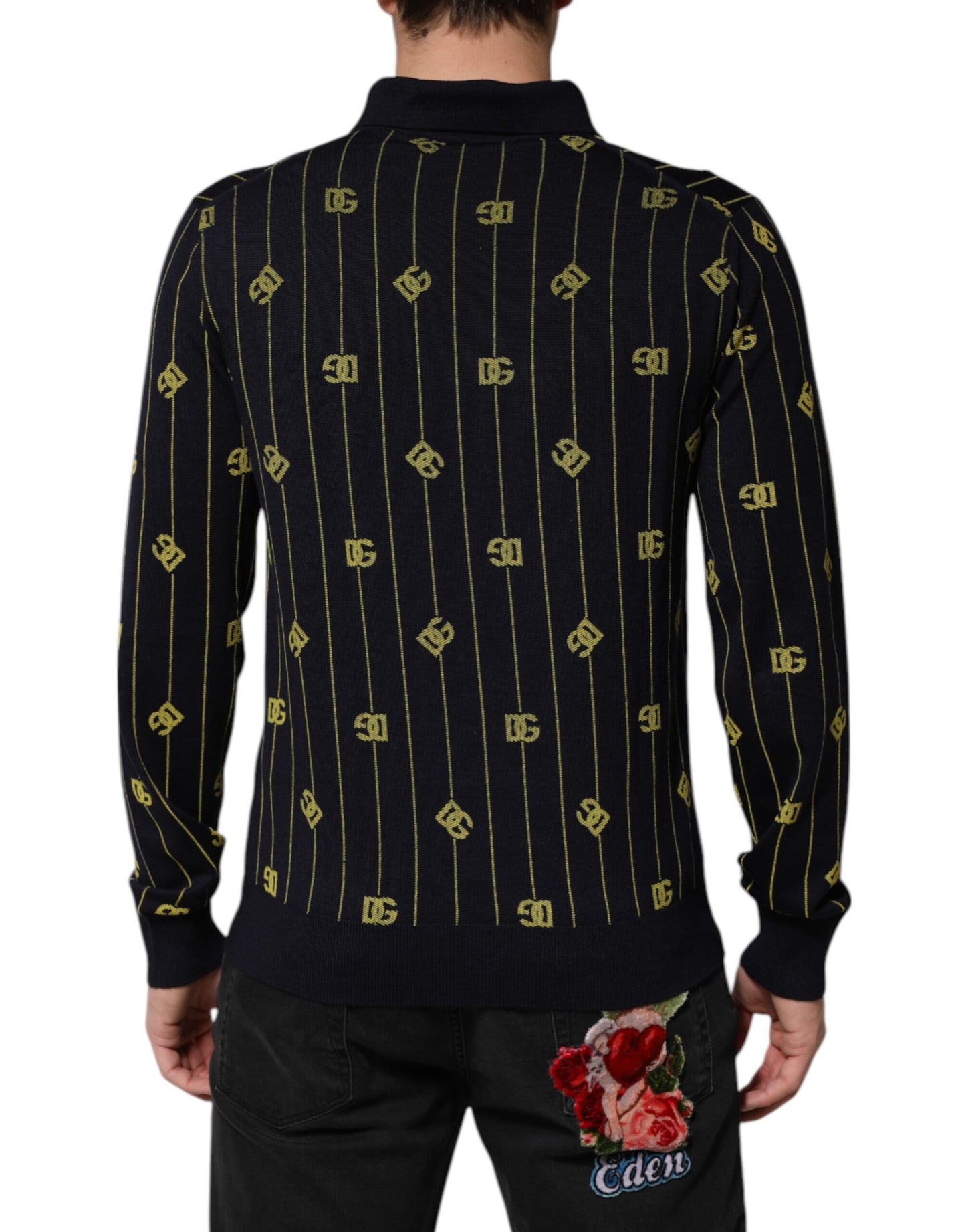 Camiseta polo de punto jacquard con logotipo negro