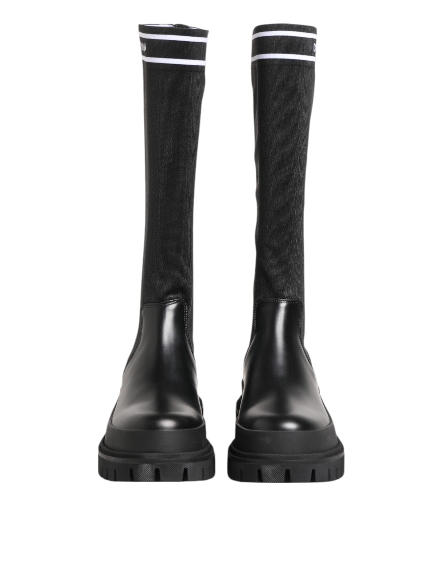 Chaussettes noires et blanches en polyester, bottes hautes, chaussures