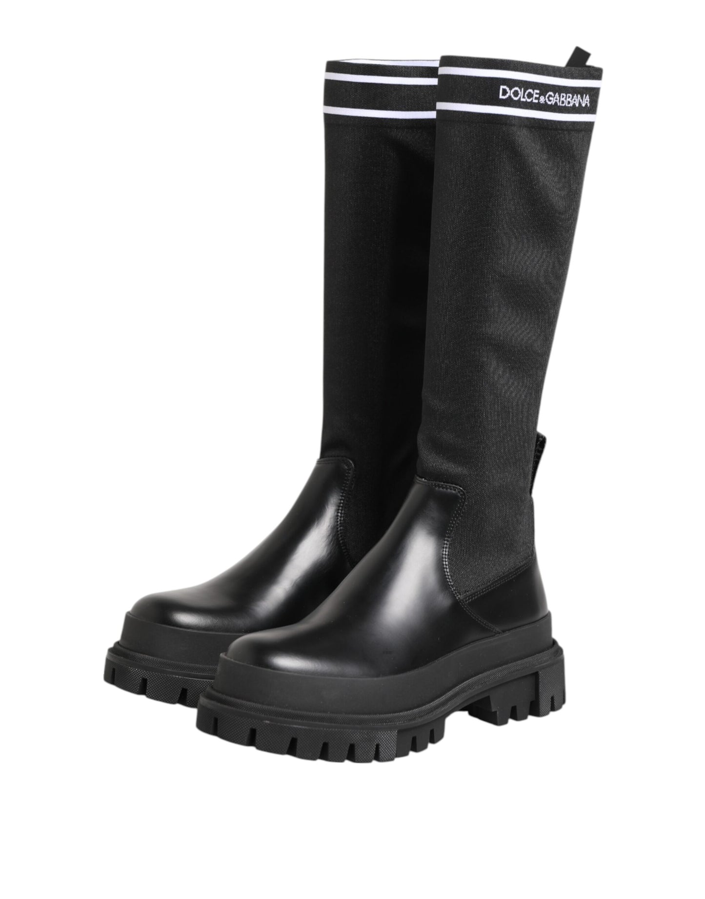 Chaussettes noires et blanches en polyester, bottes hautes, chaussures