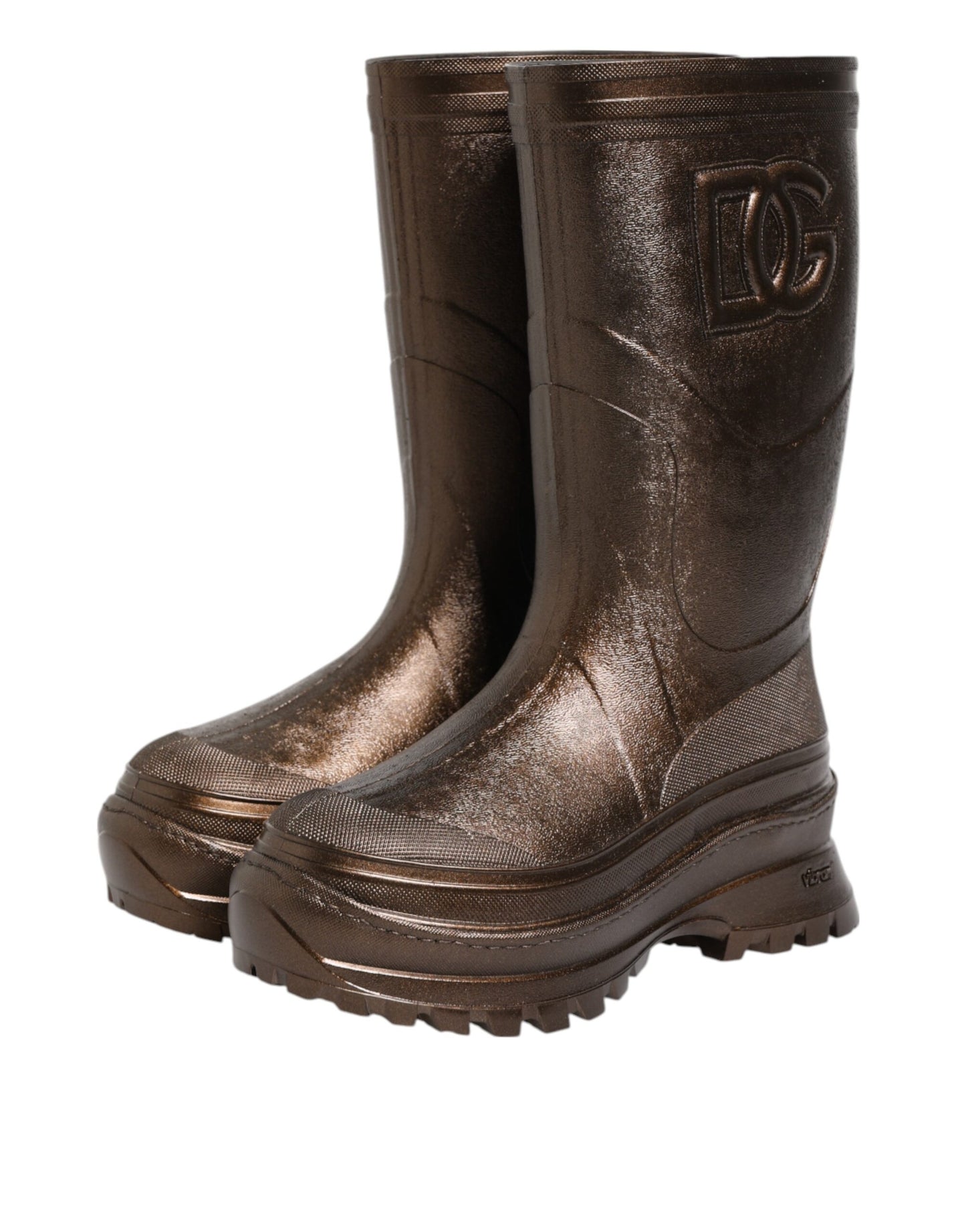 Botas de lluvia sin cordones de color bronce metalizado