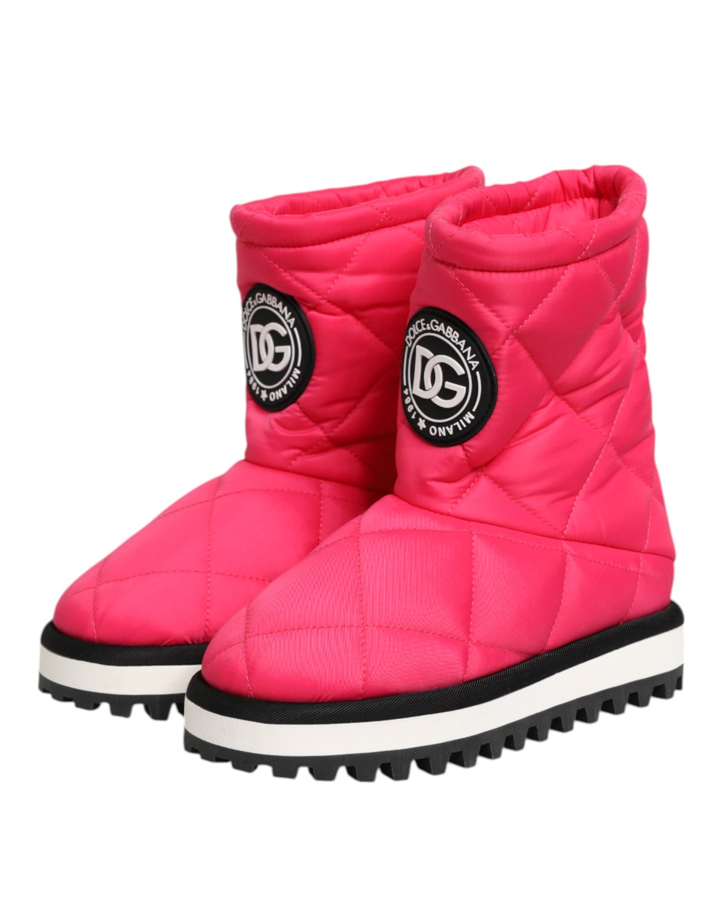 Bottes mi-mollet rembourrées en viscose rose et blanche
