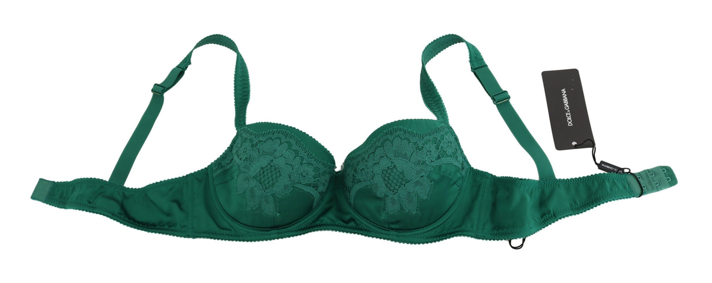 Sujetador de encaje floral elástico de seda verde