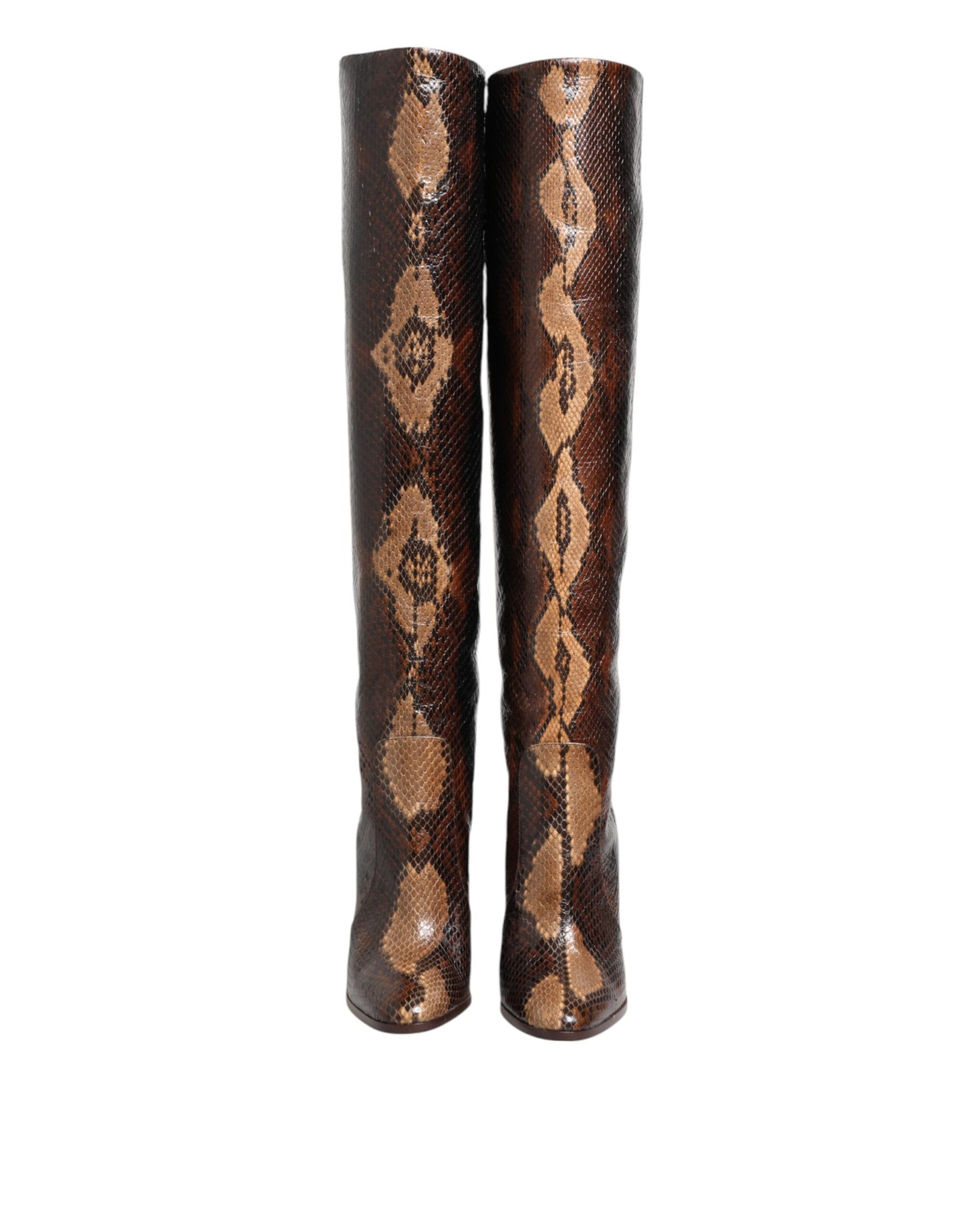 Bottes d'équitation marron à imprimé peau de serpent en python