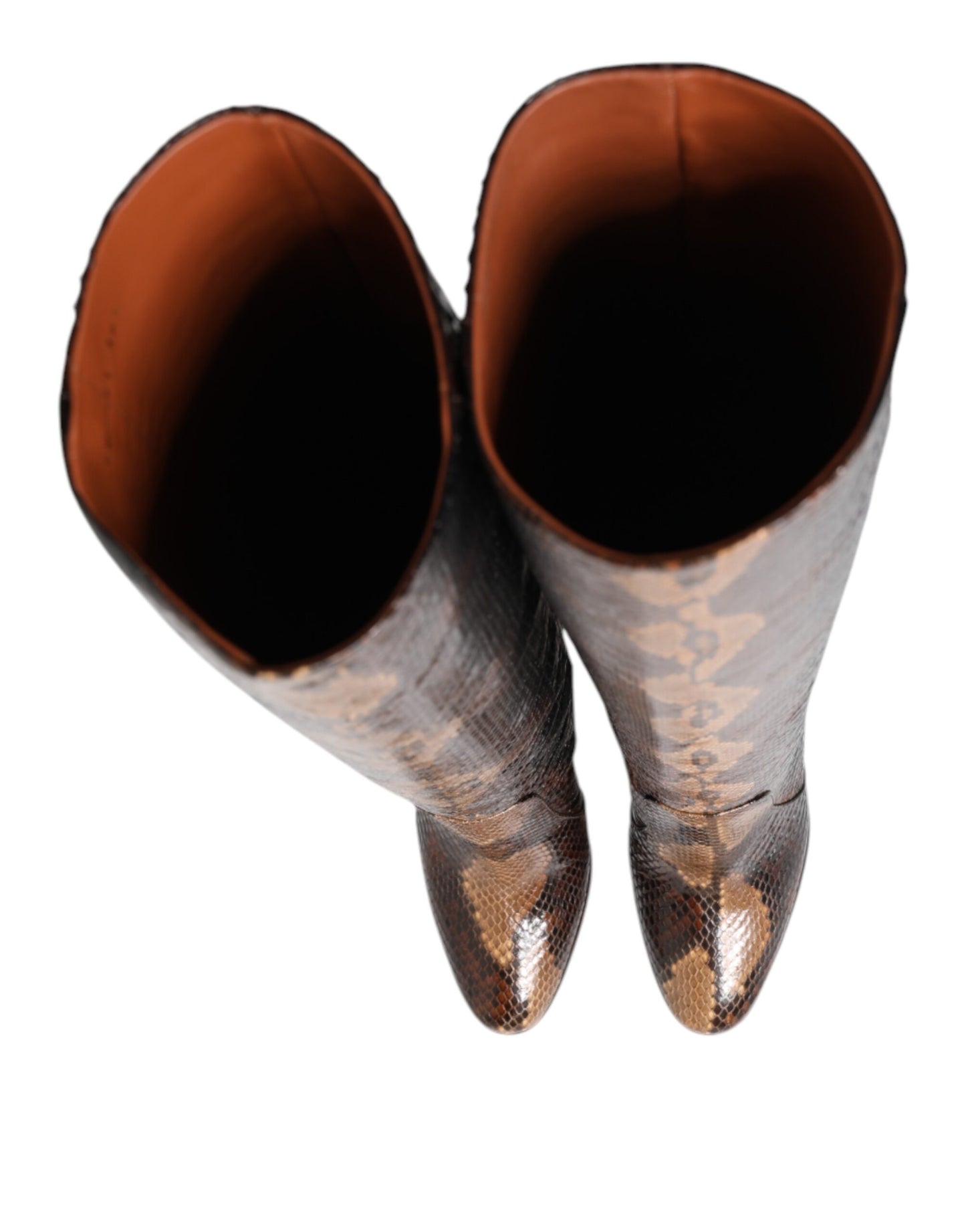 Bottes d'équitation marron à imprimé peau de serpent en python