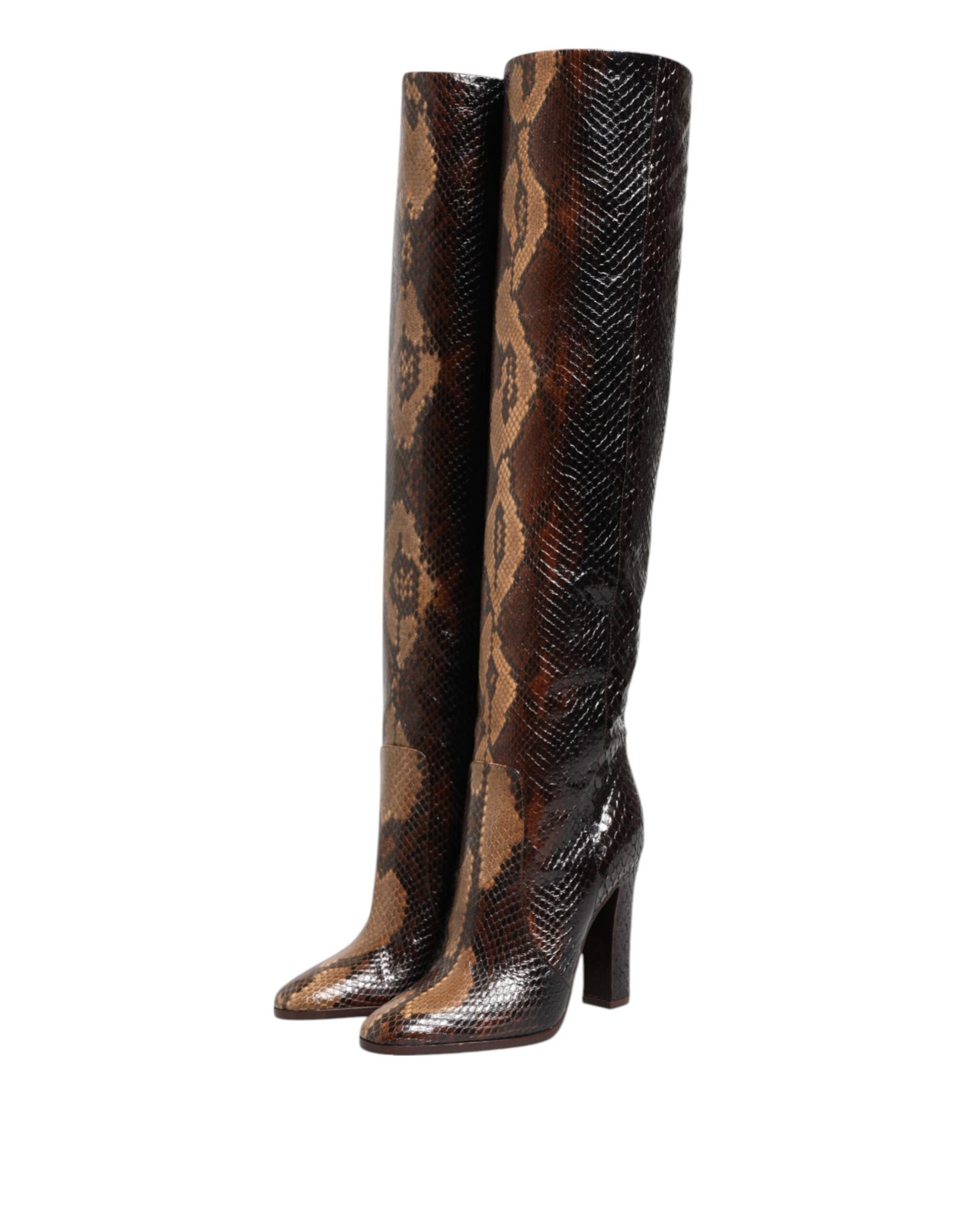 Bottes d'équitation marron à imprimé peau de serpent en python