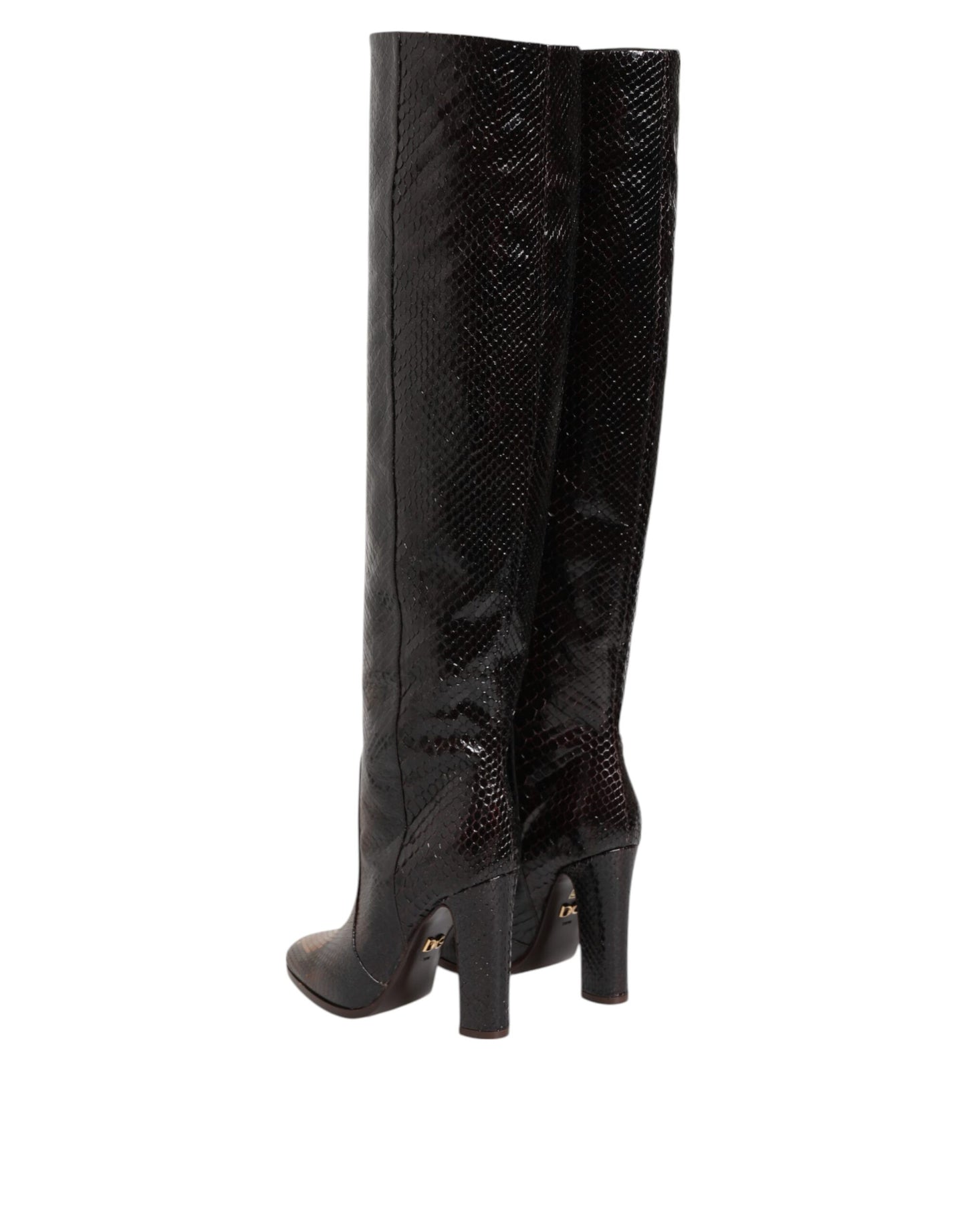 Bottes d'équitation marron à imprimé peau de serpent en python