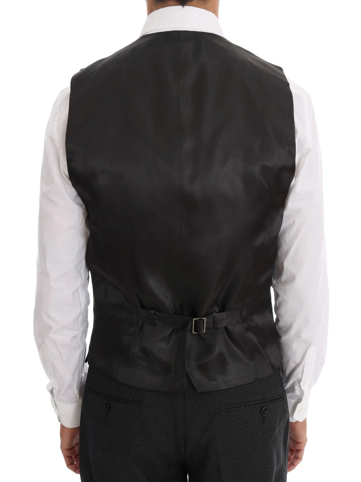 Traje ajustado de tres piezas de lana con estampado gris