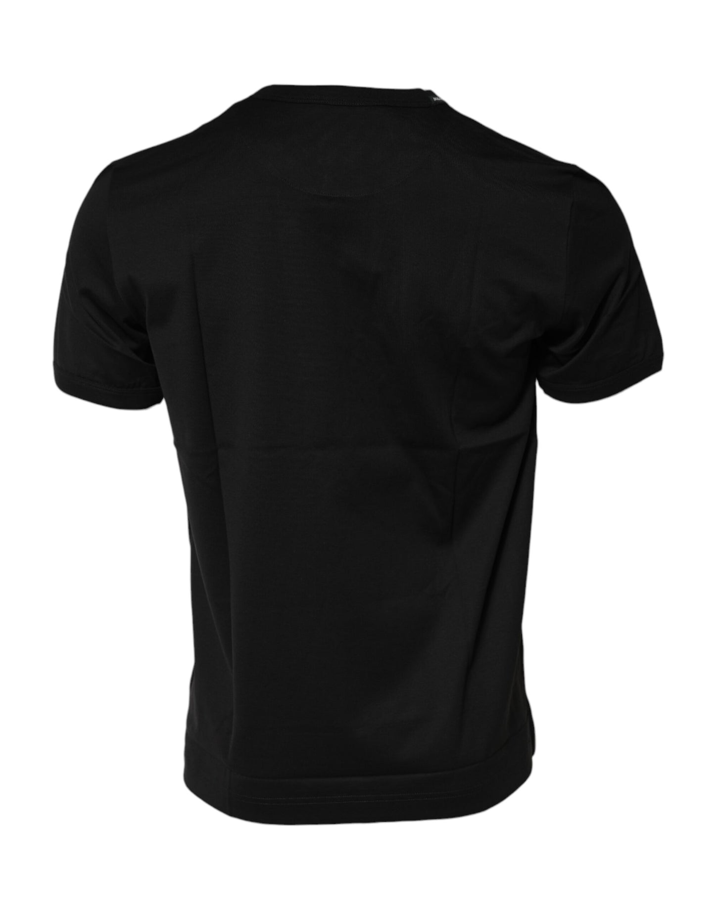 Camiseta de algodón negra con cuello redondo y estampado de logotipo