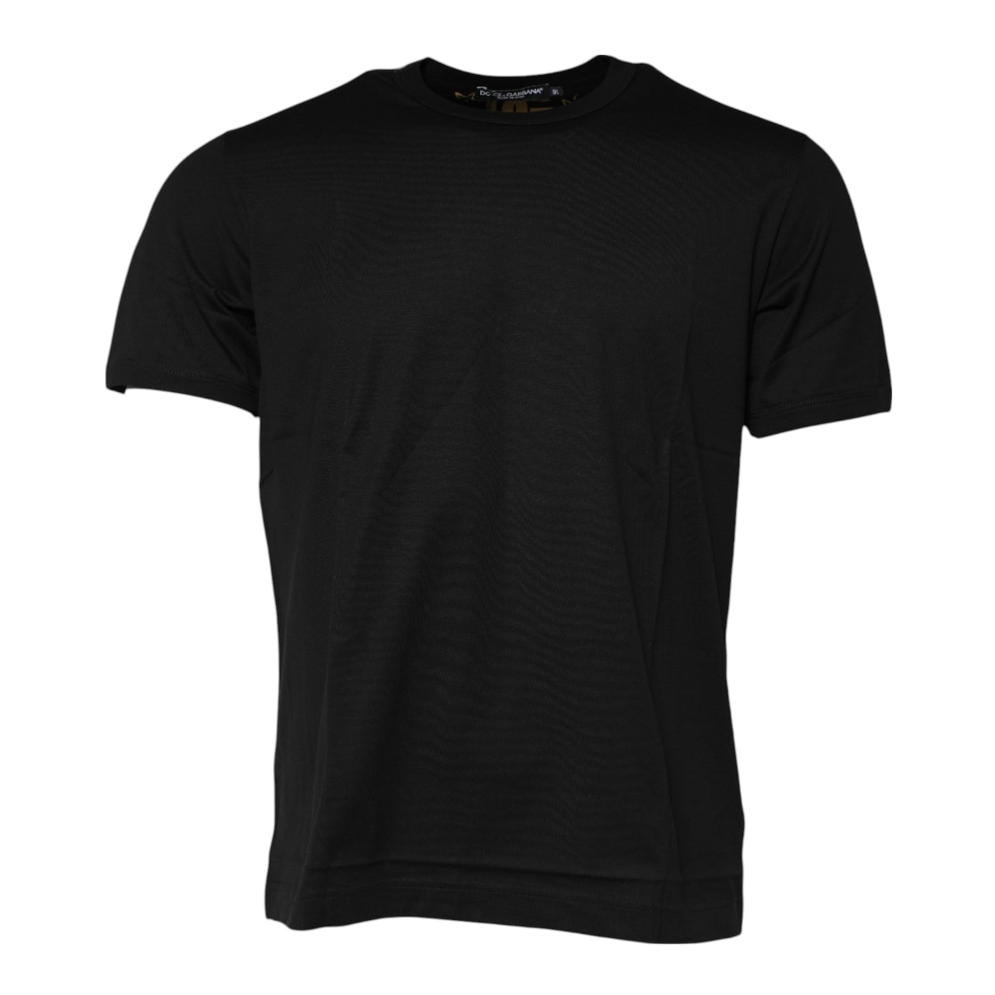 Camiseta de algodón negra con cuello redondo y estampado de logotipo
