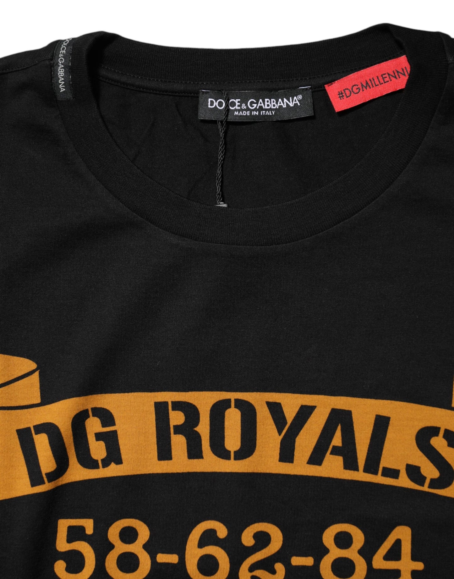 Camiseta negra de algodón con cuello redondo DG Royals
