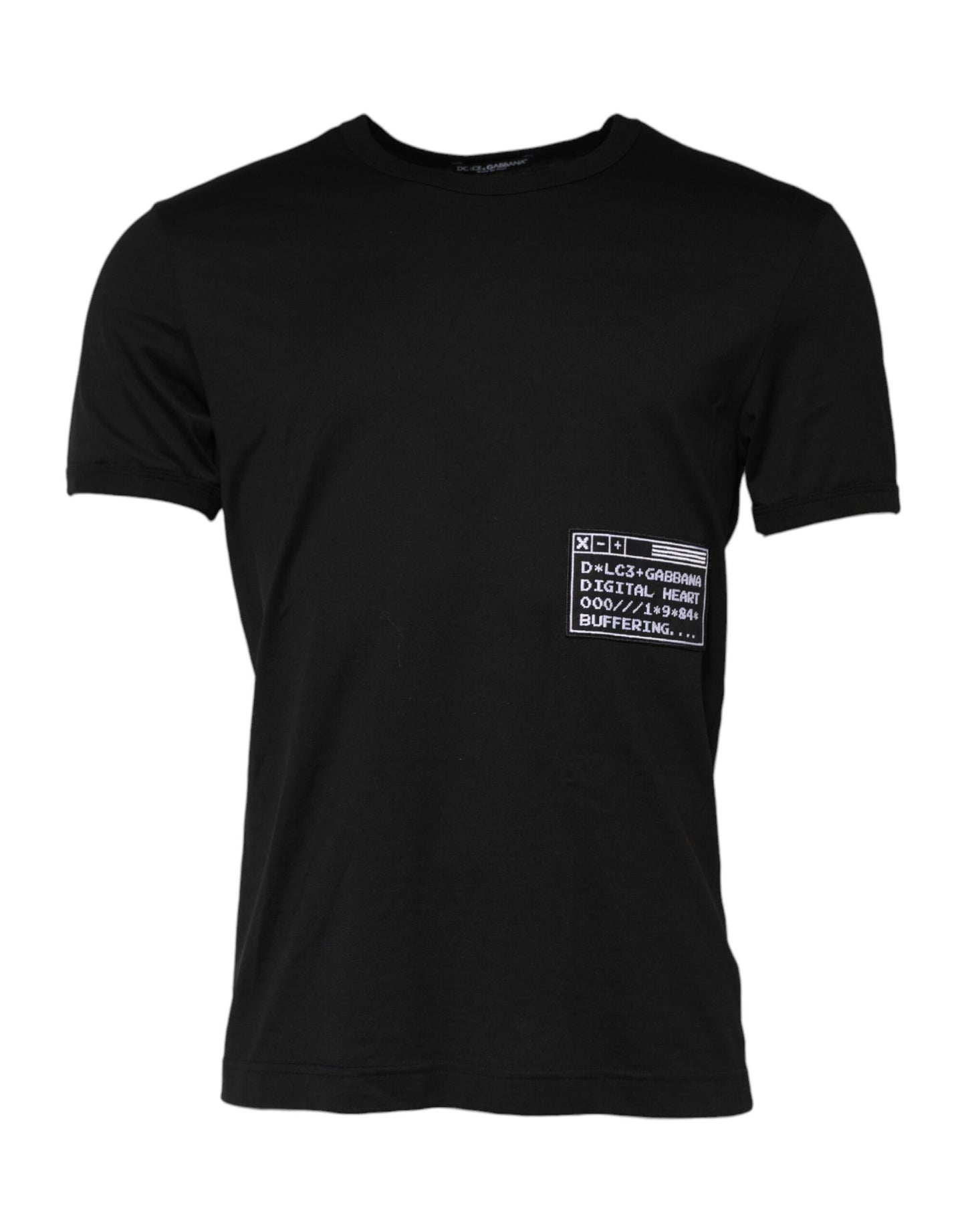 Camiseta de algodón con cuello redondo y parche del logotipo negro
