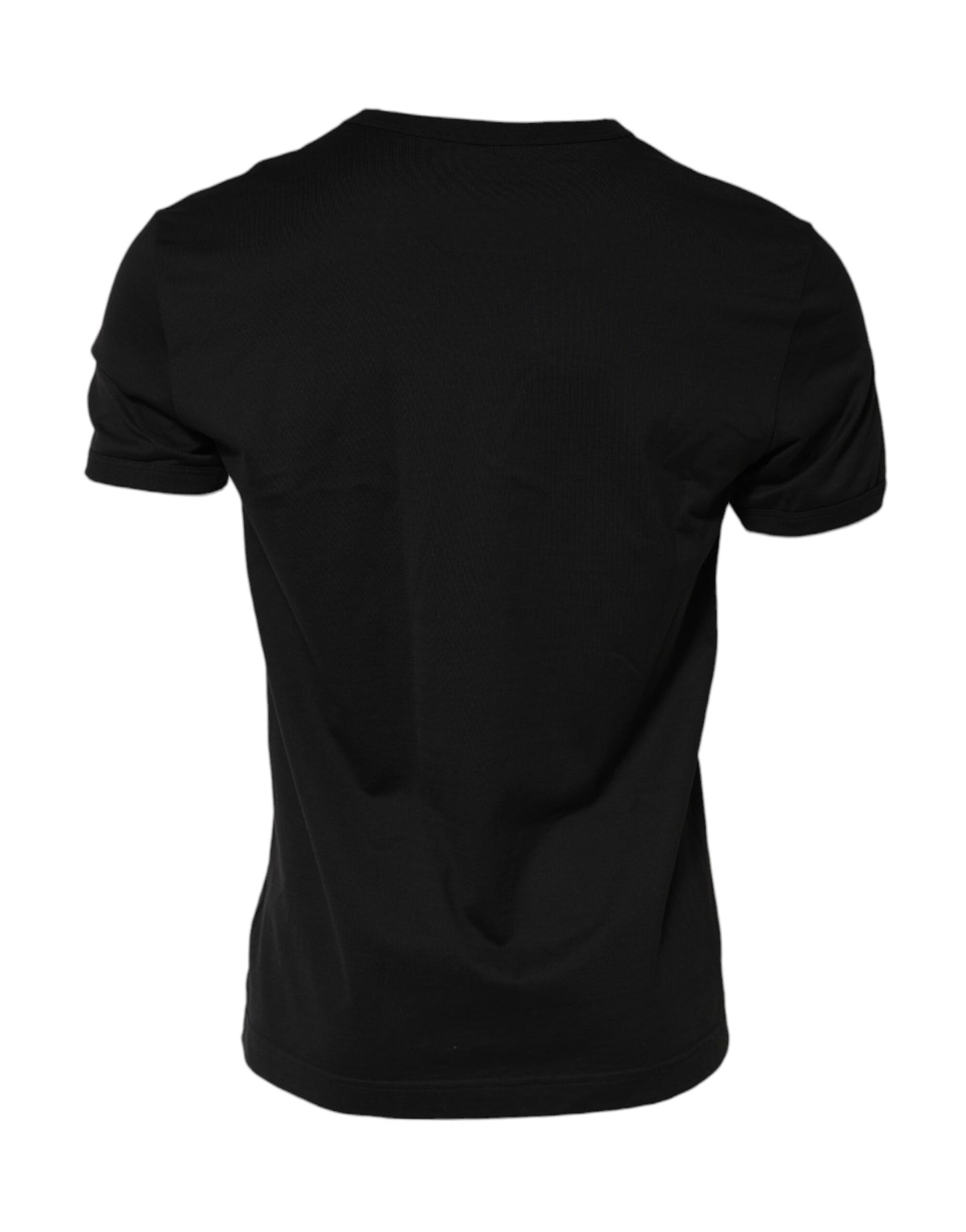 Camiseta de algodón con cuello redondo y parche del logotipo negro