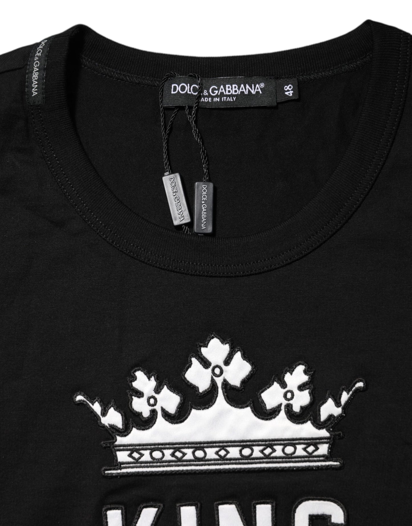 Camiseta negra de algodón con cuello redondo DG King Crown