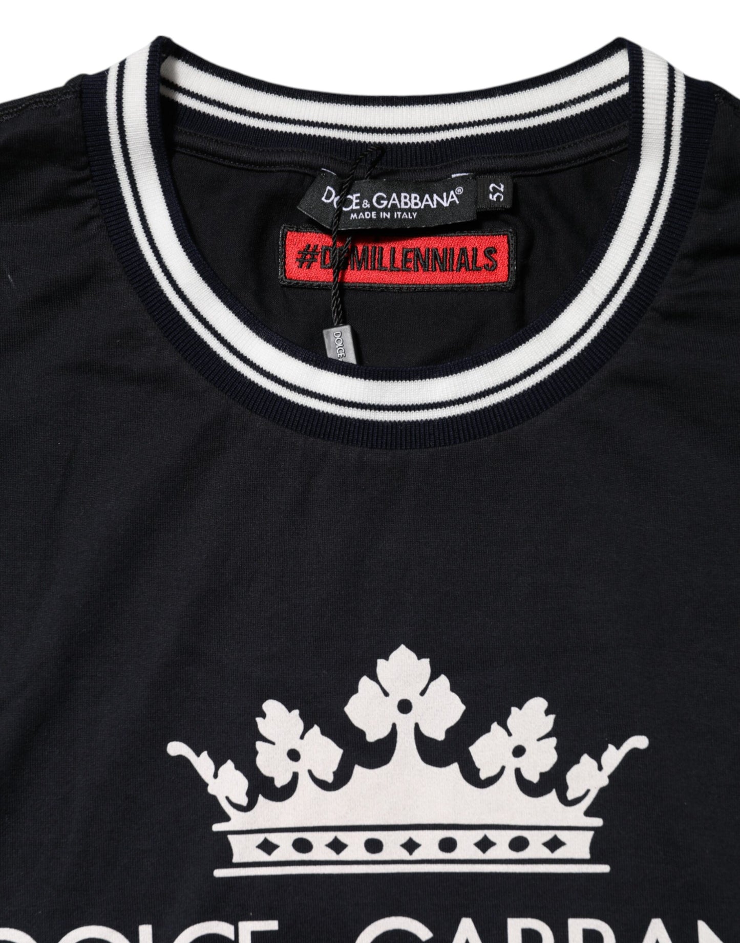 Camiseta de algodón con cuello redondo y corona veneciana azul oscuro