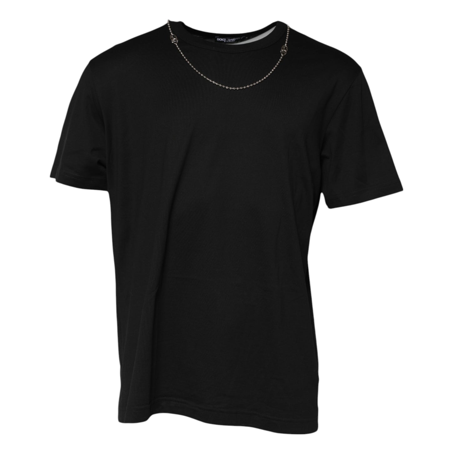 Camiseta de algodón con cuello redondo y cadena negra