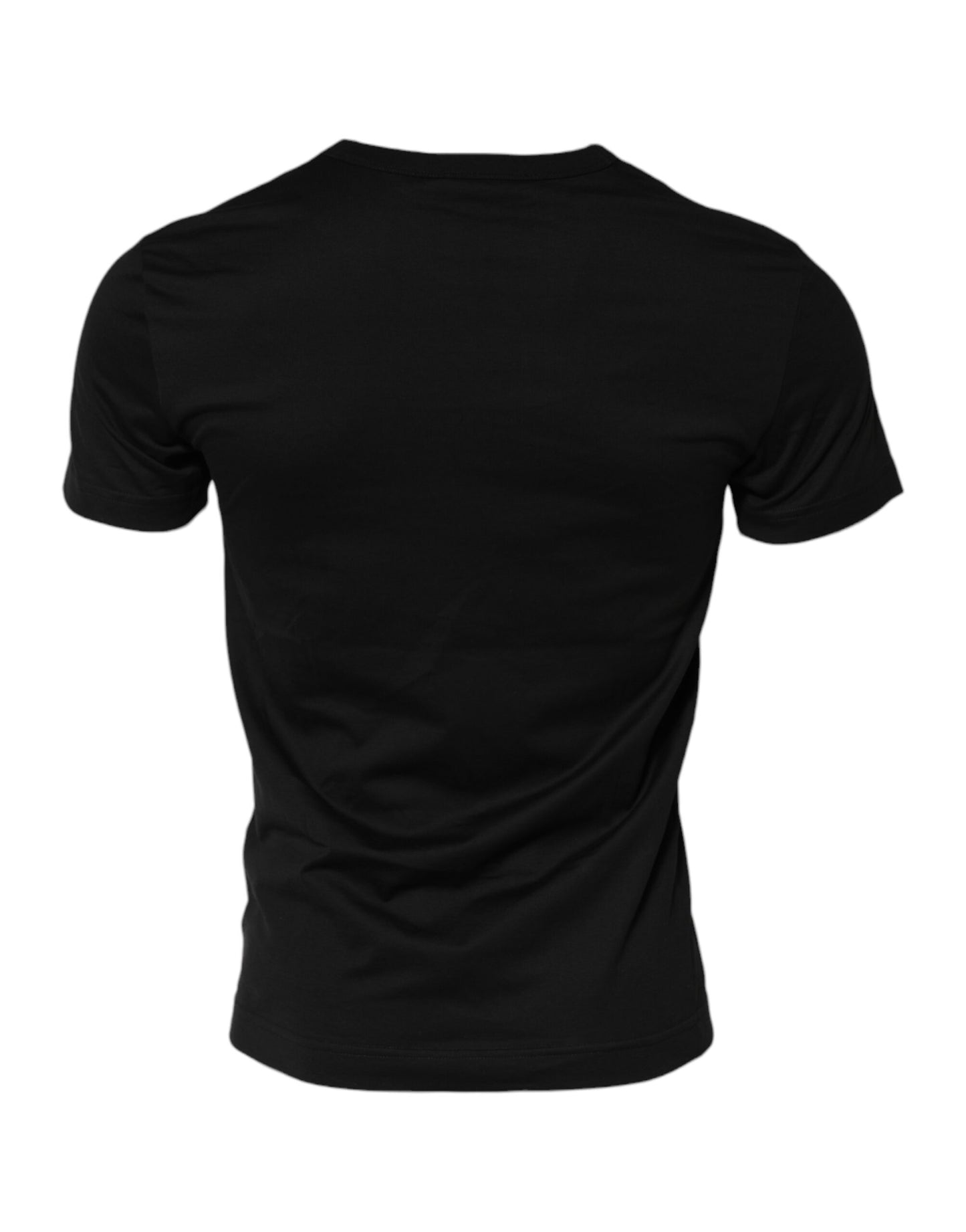 Camiseta negra de algodón con cuello redondo y manga corta