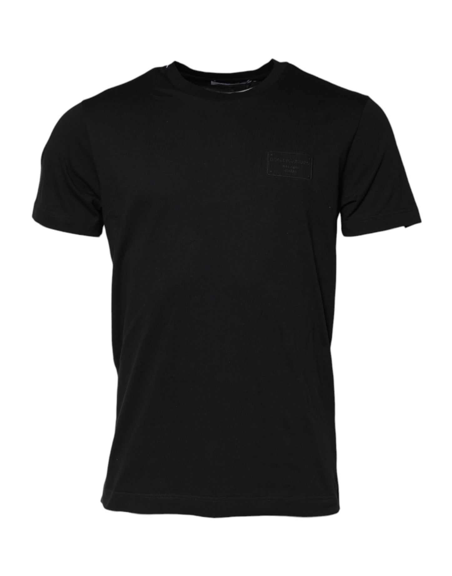 Camiseta de algodón con cuello redondo y placa con el logotipo negro