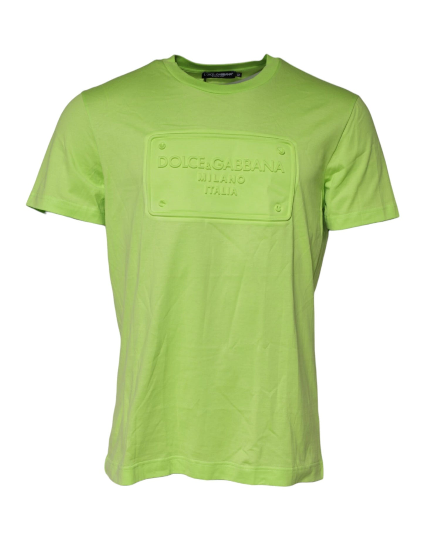 Camiseta de algodón con cuello redondo y logotipo en relieve verde