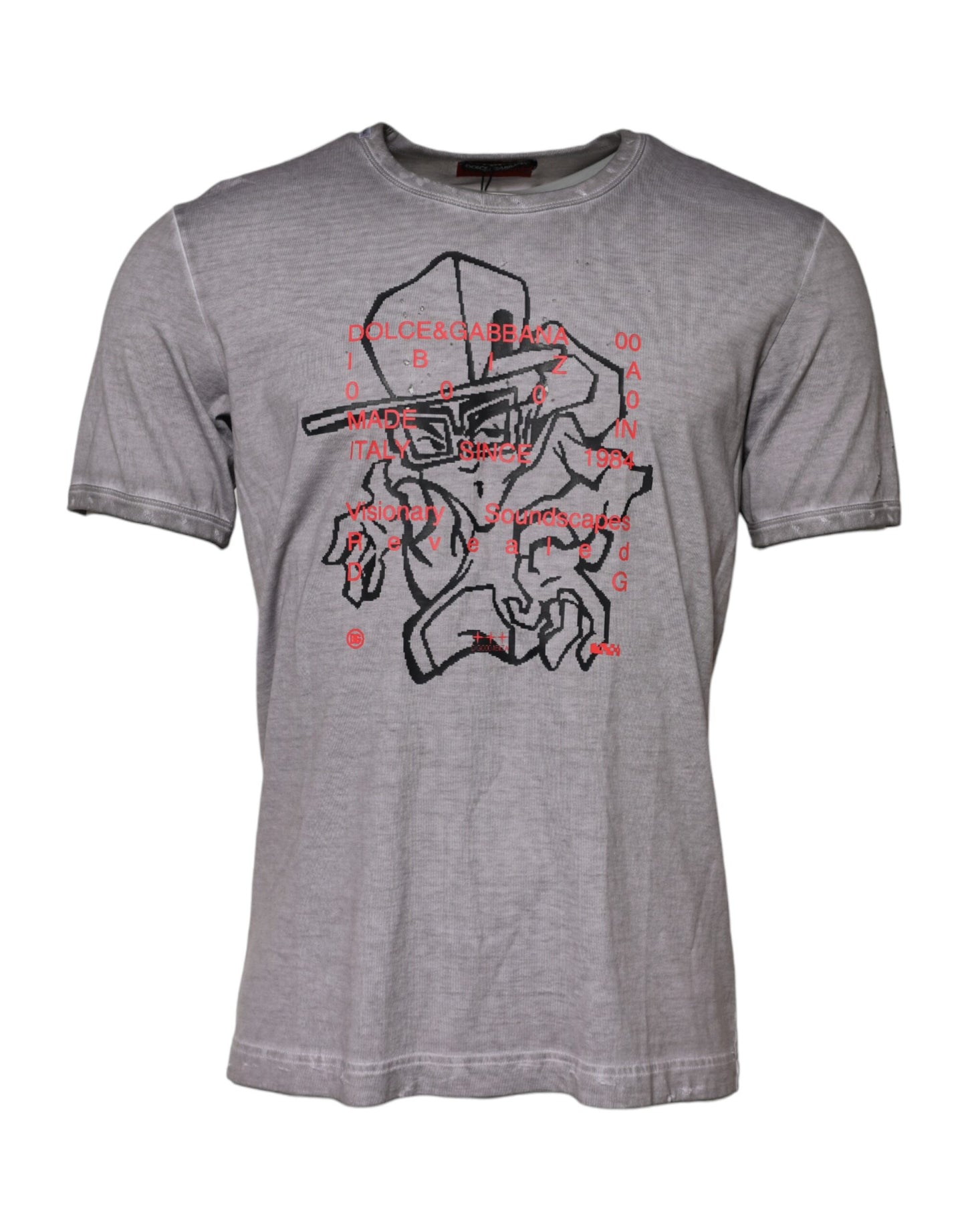 Camiseta de algodón con cuello redondo y estampado gráfico gris