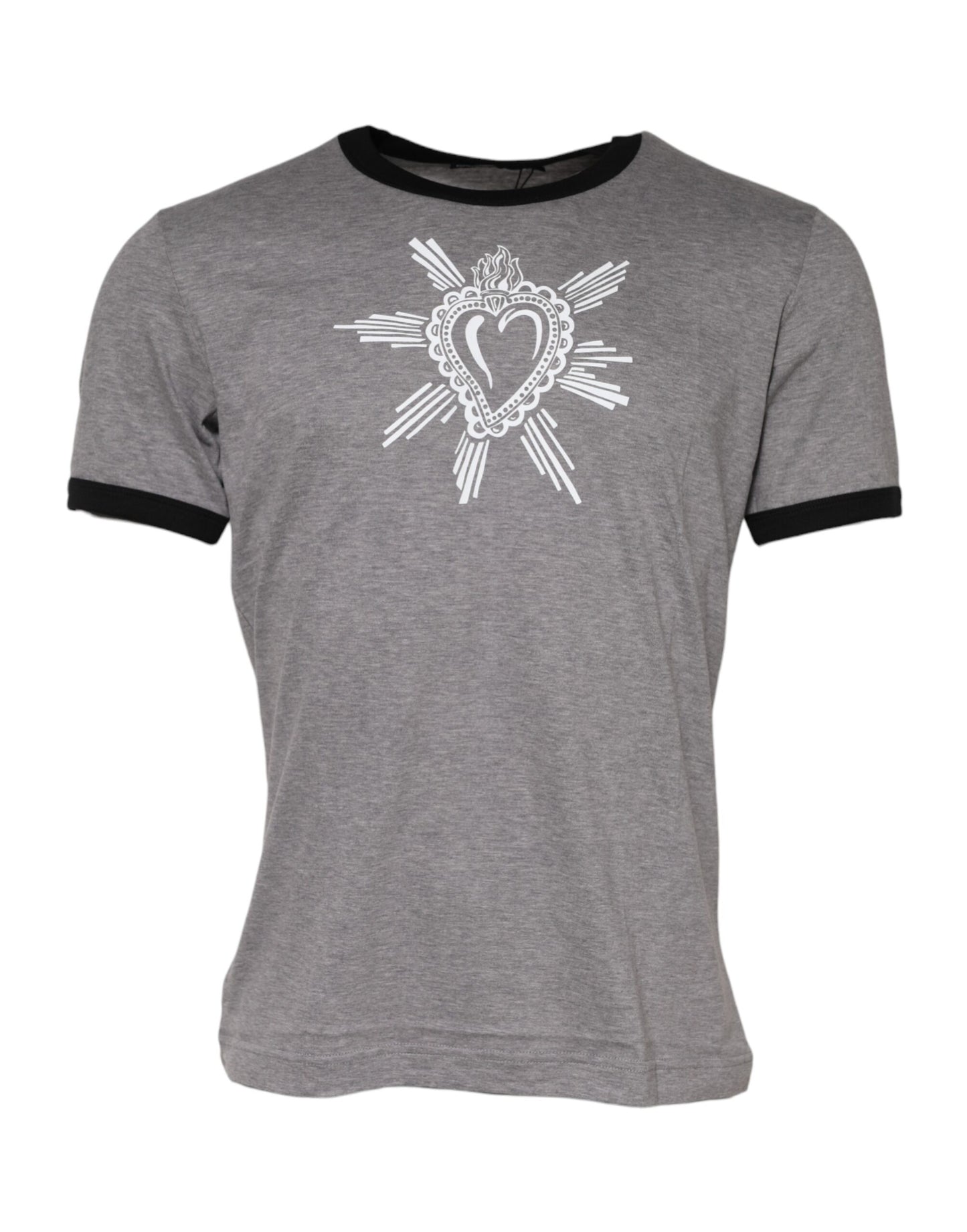 Camiseta de algodón con cuello redondo y estampado del Sagrado Corazón en gris