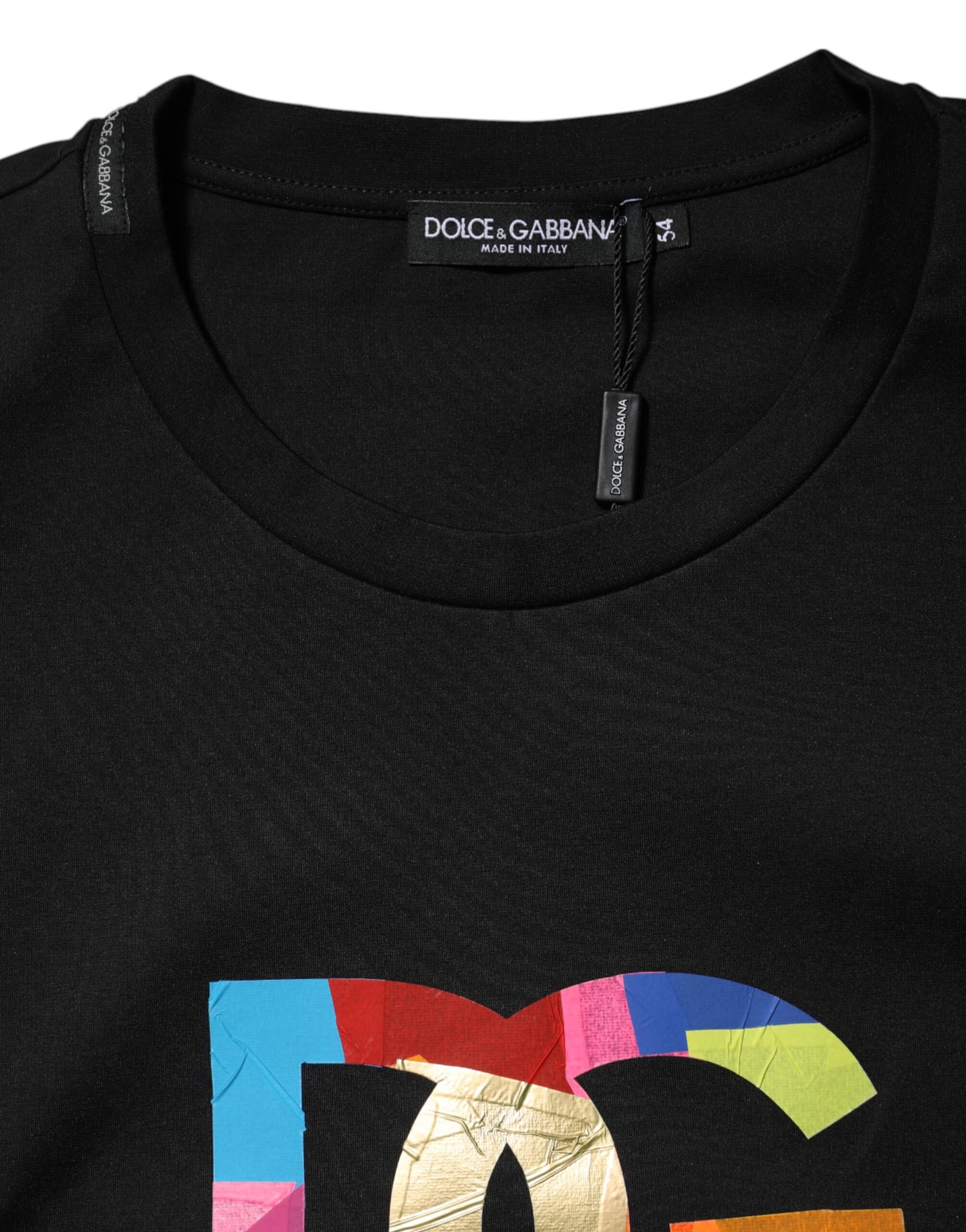 Camiseta de algodón con cuello redondo y estampado del logotipo de DG en negro