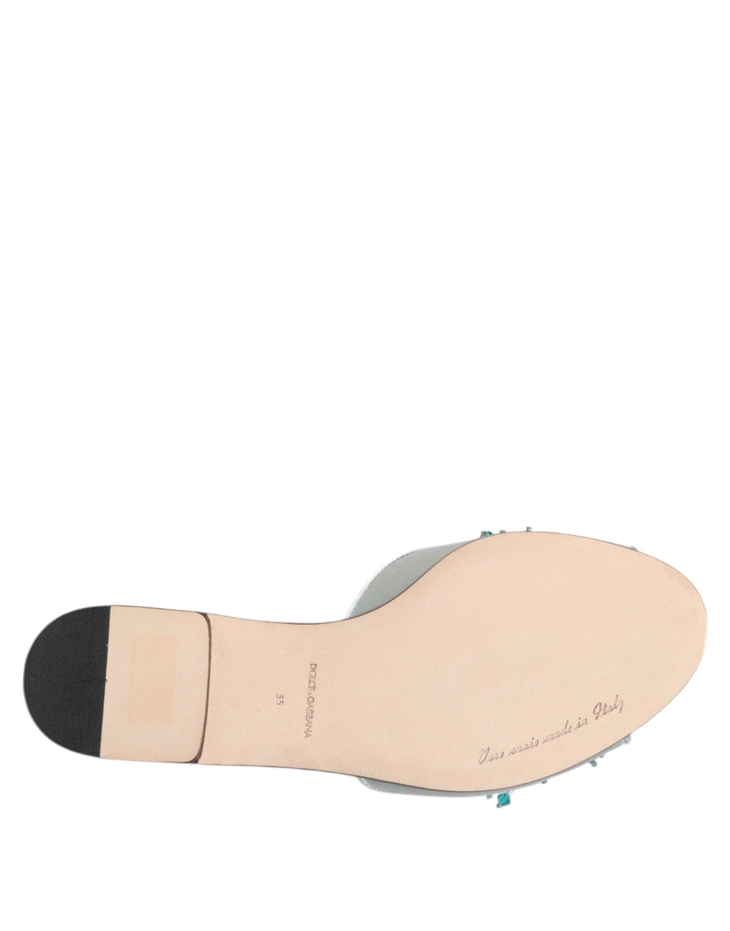 Sandalias de cuero azul plateado con adornos de cuentas