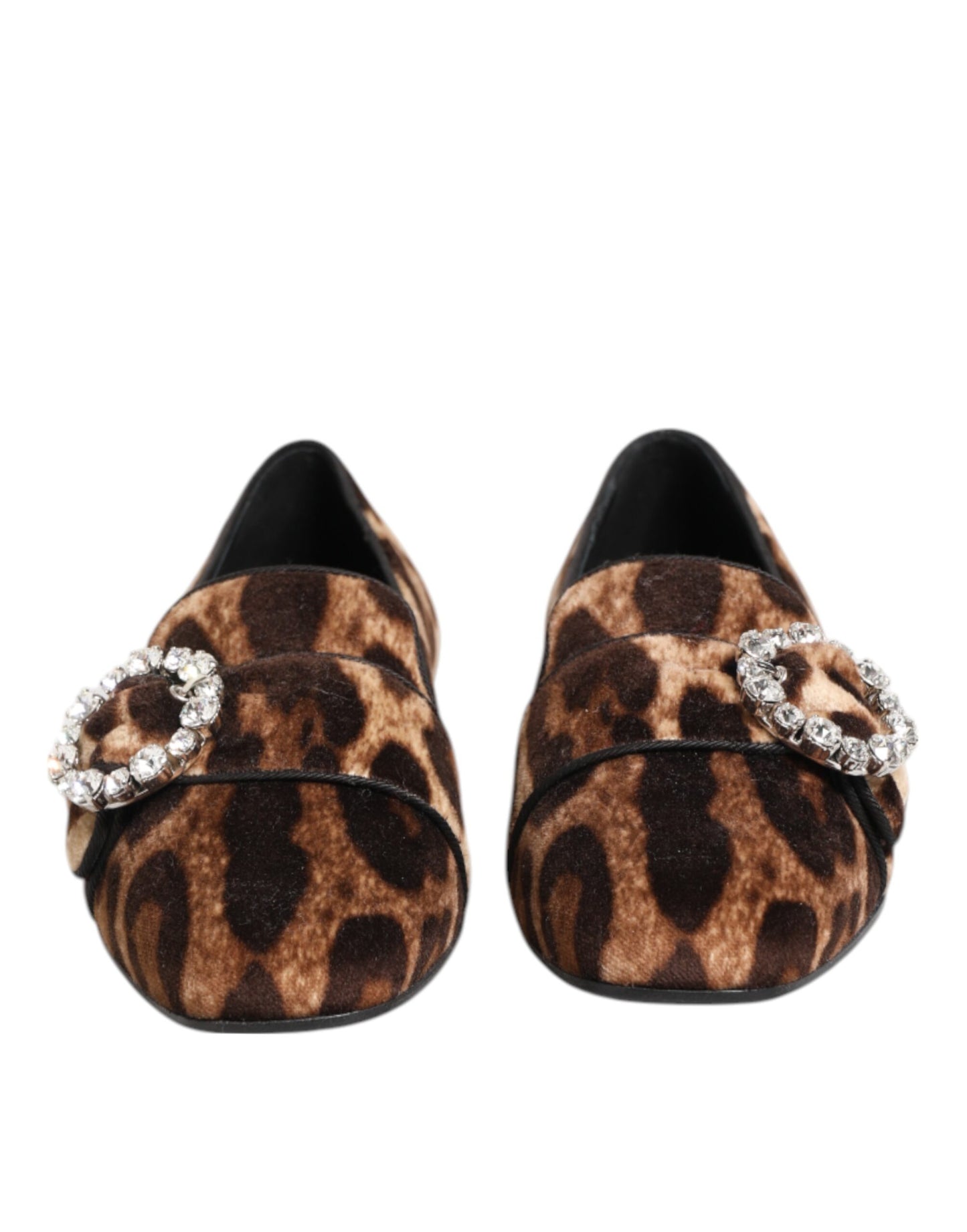 Mocasines planos con cristales y estampado de leopardo marrón