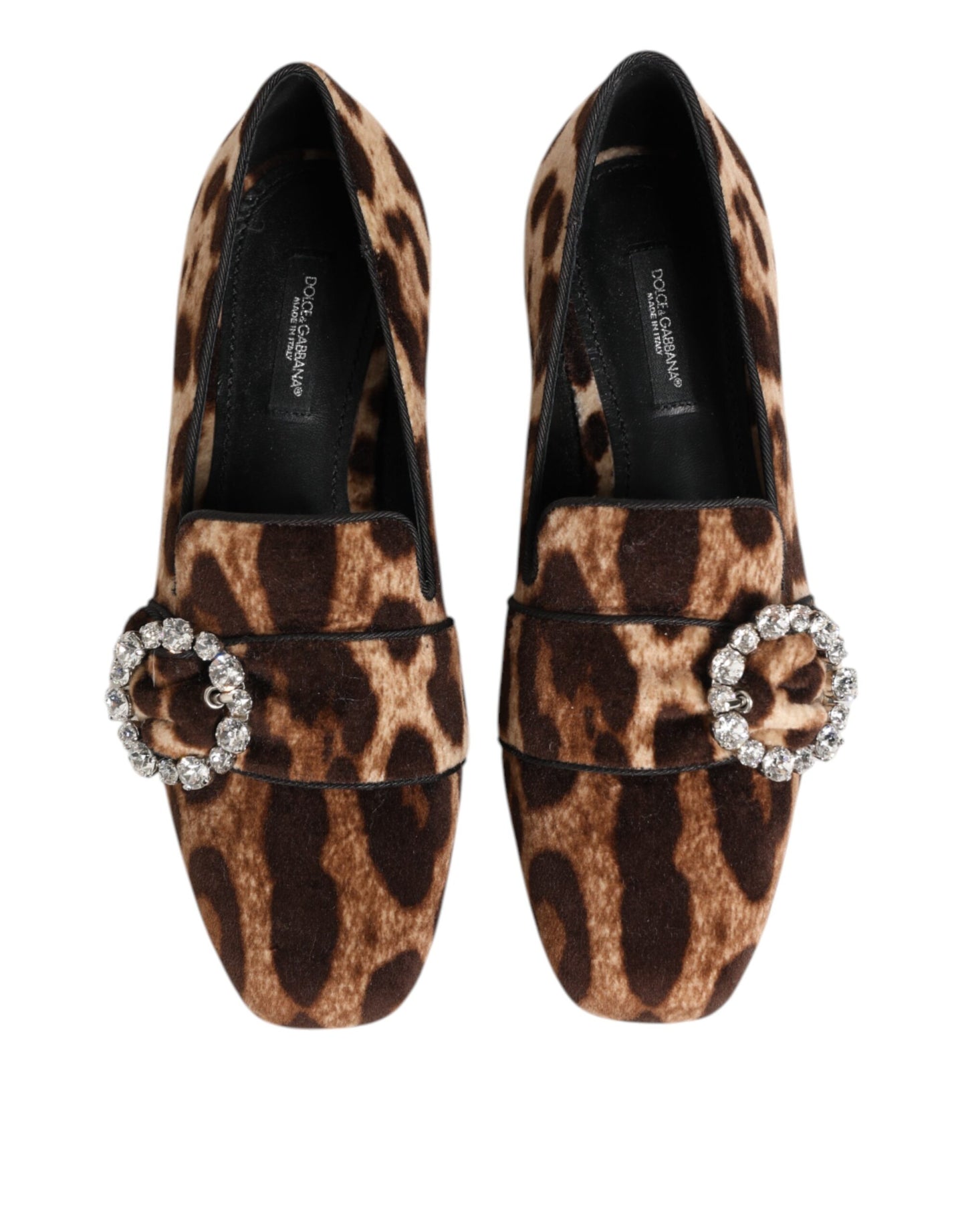 Mocasines planos con cristales y estampado de leopardo marrón