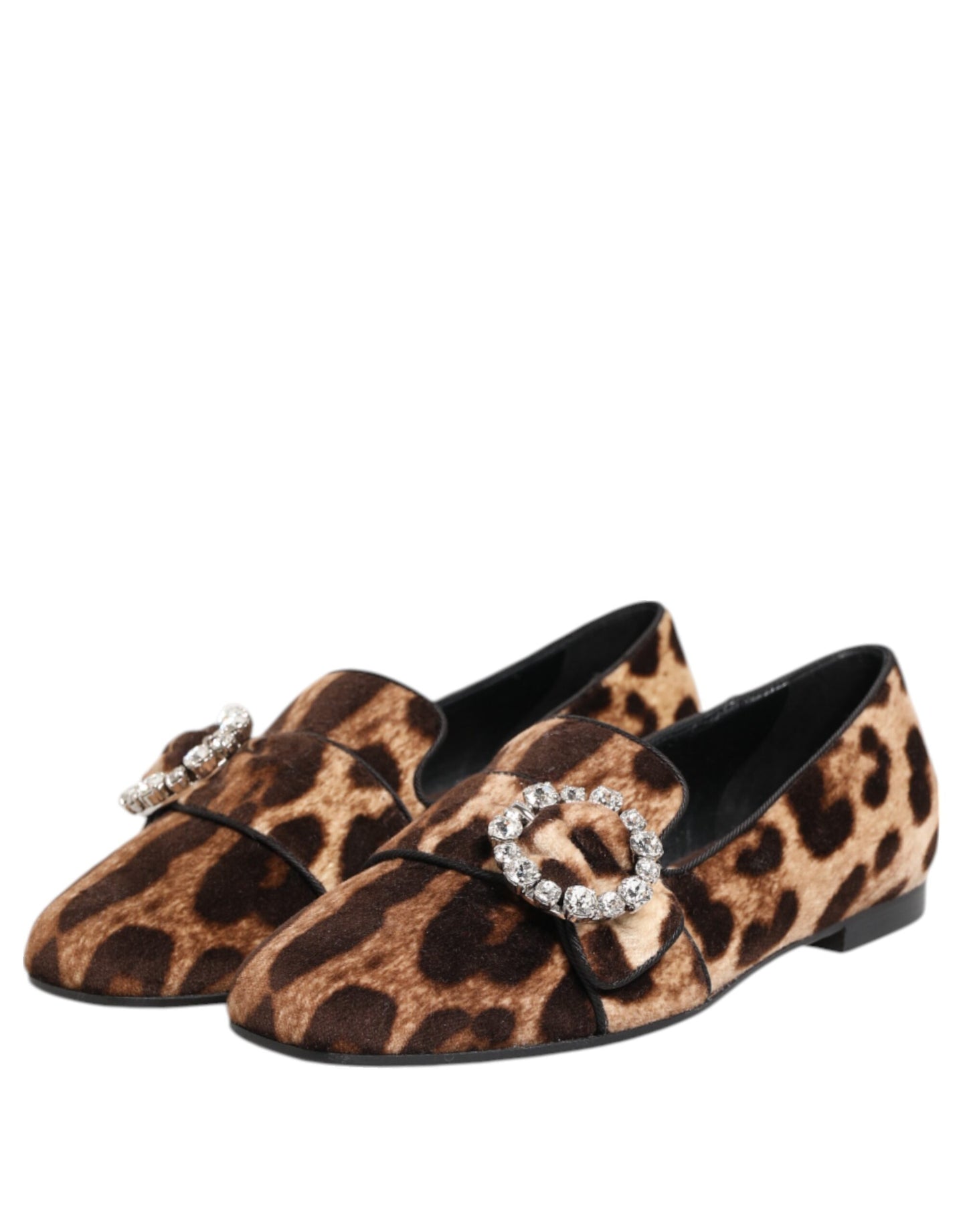 Mocasines planos con cristales y estampado de leopardo marrón