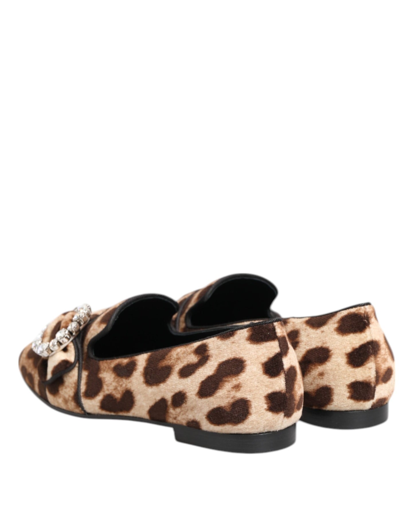 Mocasines planos con cristales y estampado de leopardo marrón
