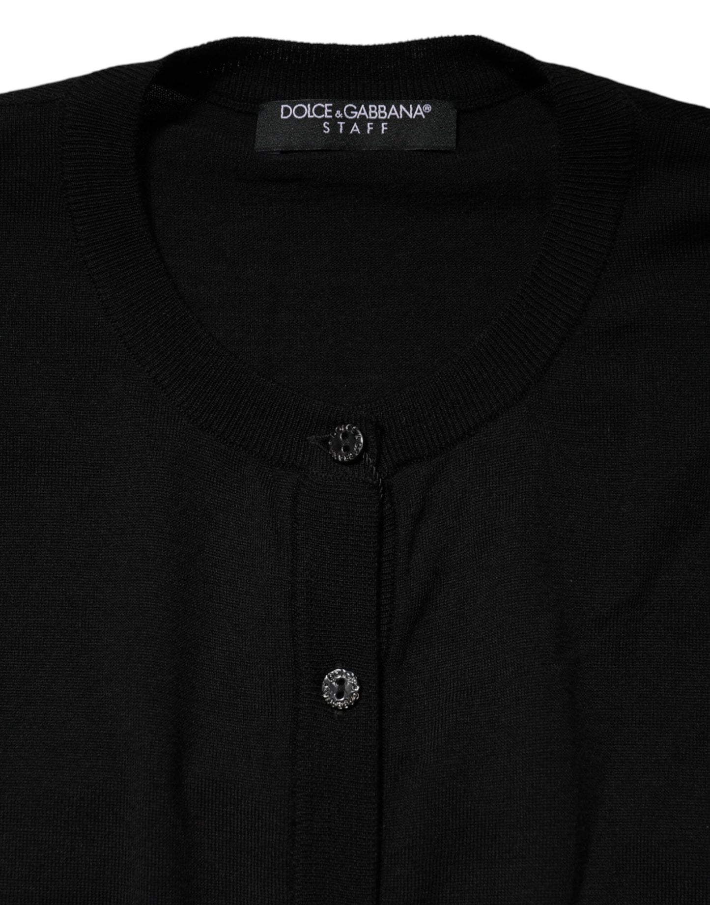 Suéter tipo cárdigan de cuello redondo de punto de lana negro