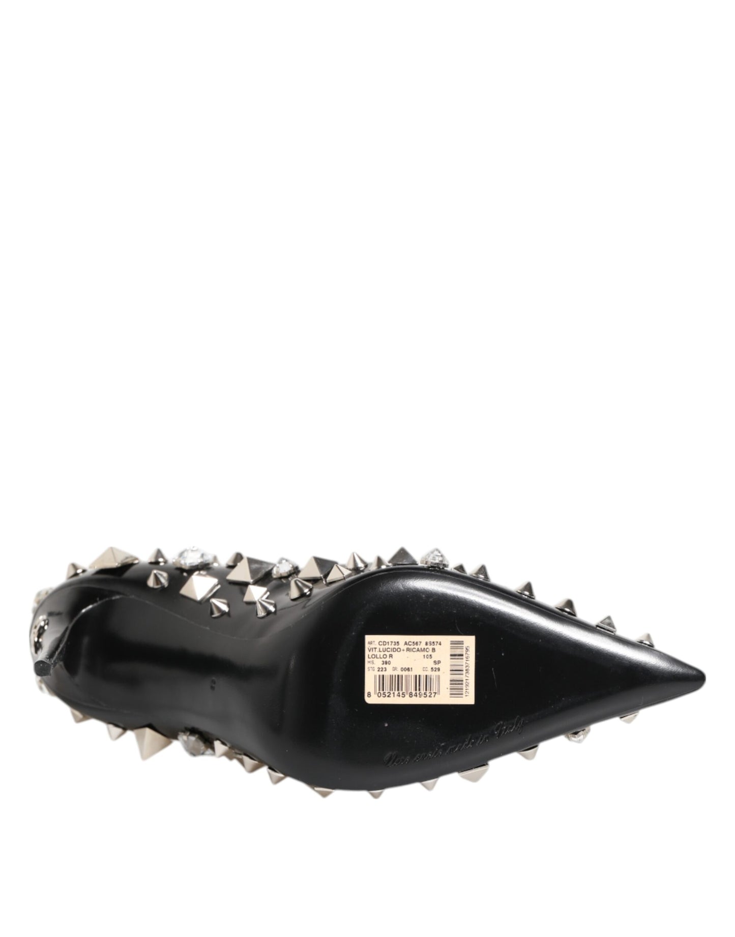 Zapatos de tacón de aguja con tachuelas y cristales negros