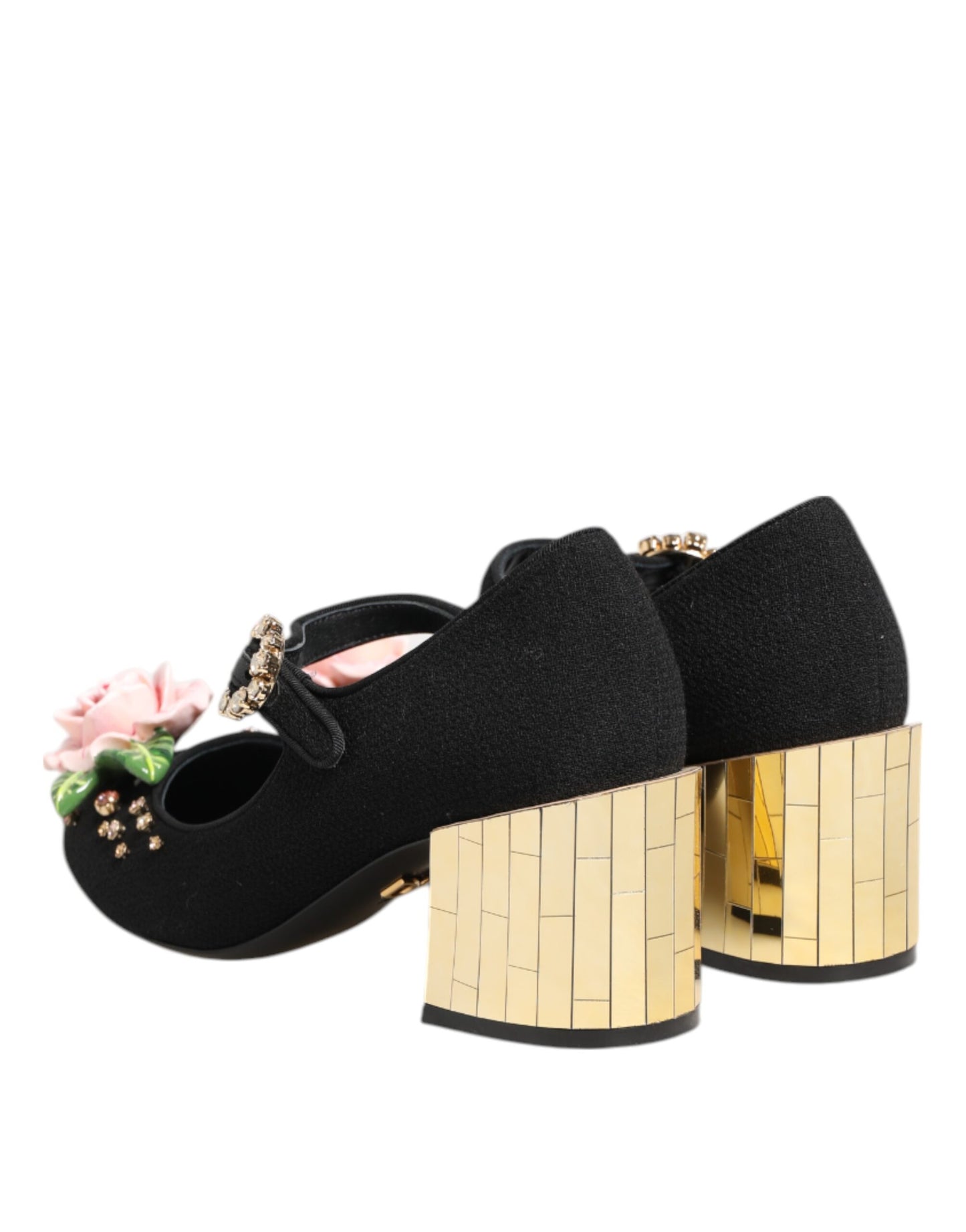 Zapatos Mary Jane con adornos de cristal y flores negras