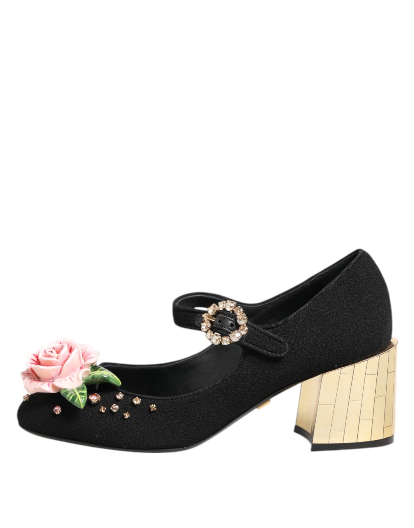 Zapatos Mary Jane con adornos de cristal y flores negras