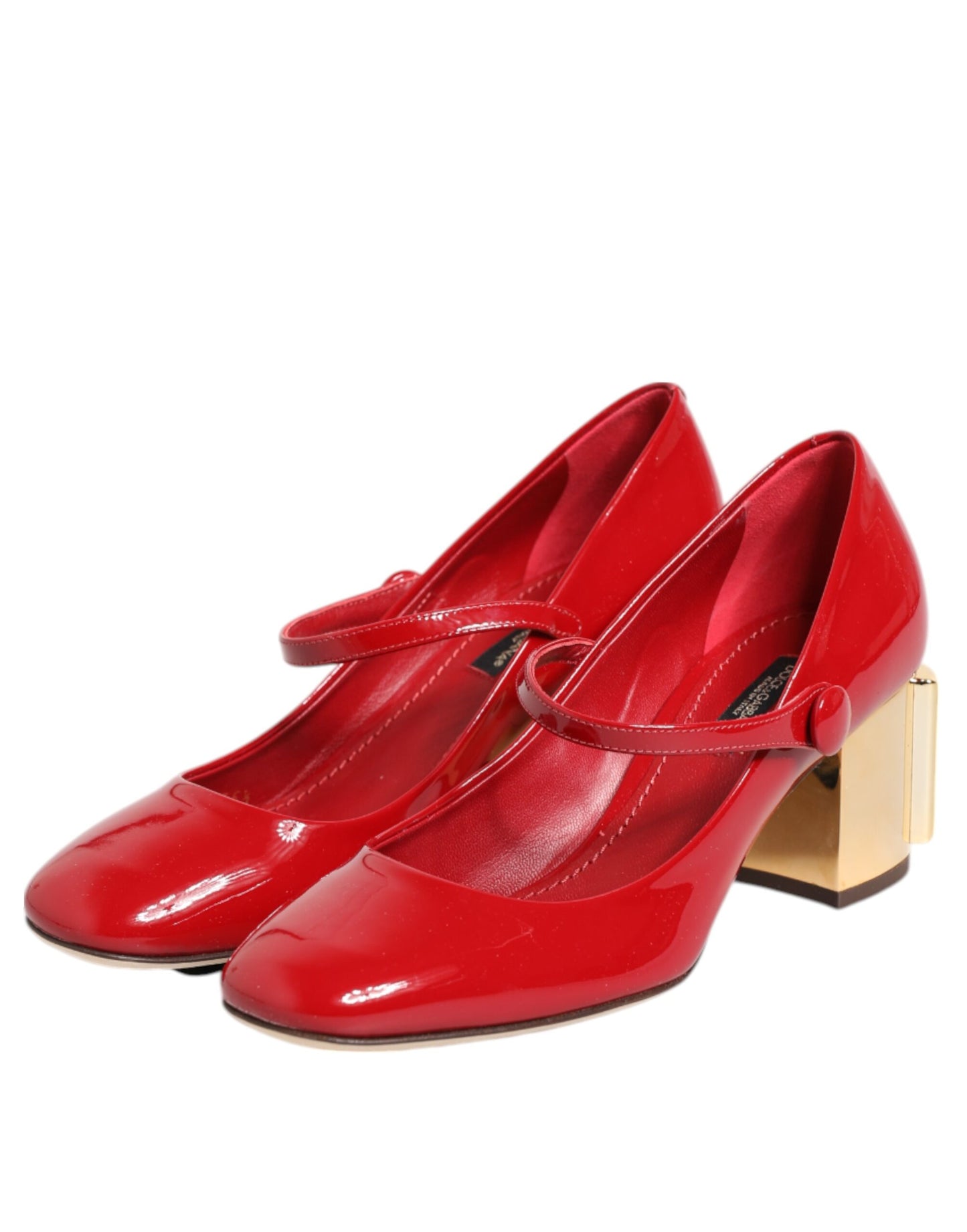 Sandalias de tacón con logotipo DG de cuero rojo