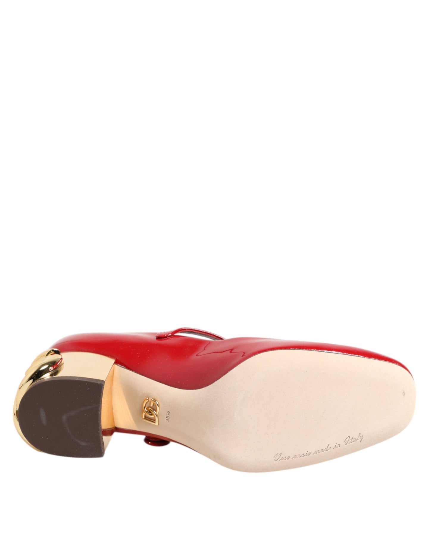Sandalias de tacón con logotipo DG de cuero rojo