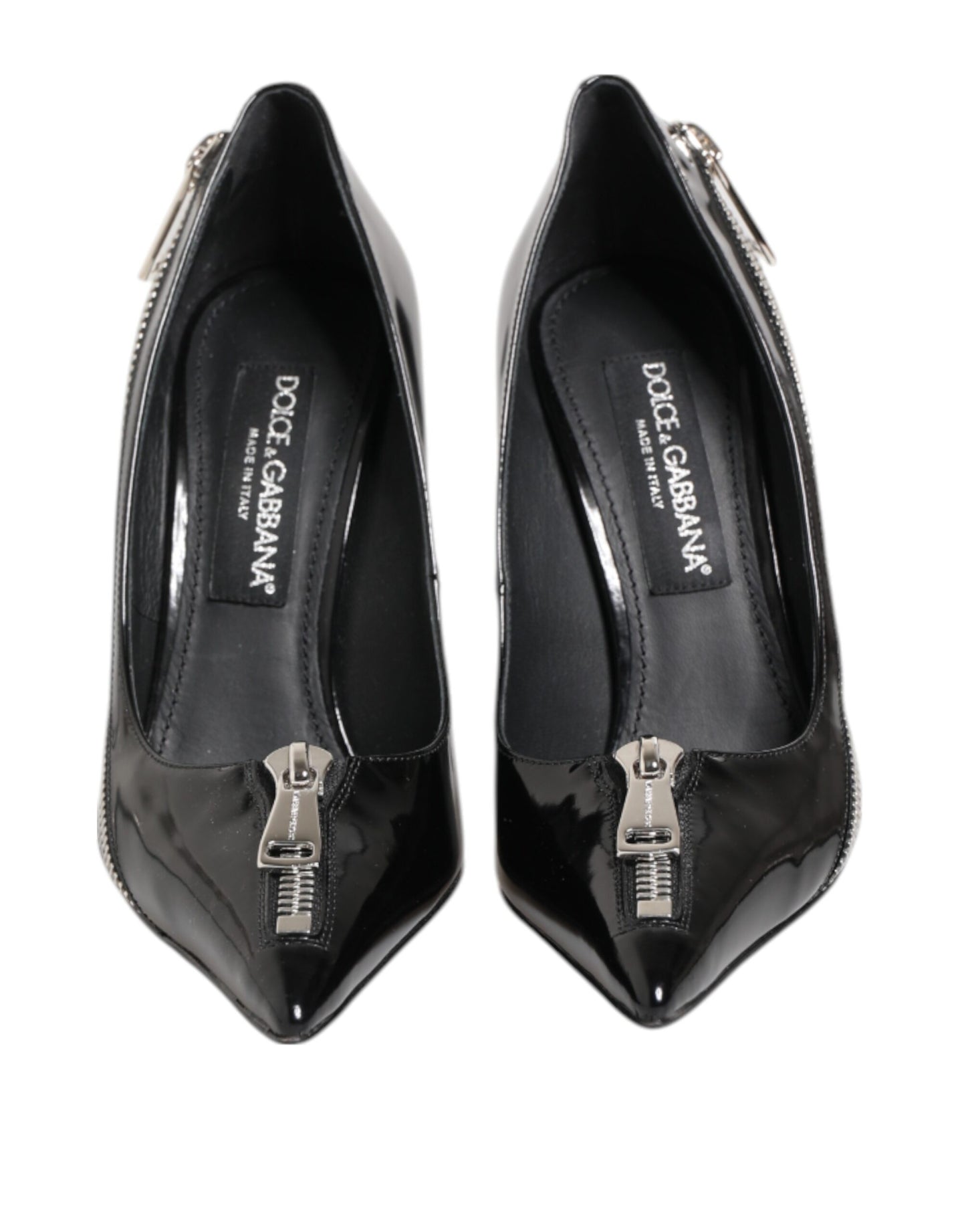 Zapatos de tacón con cremallera y charol negro