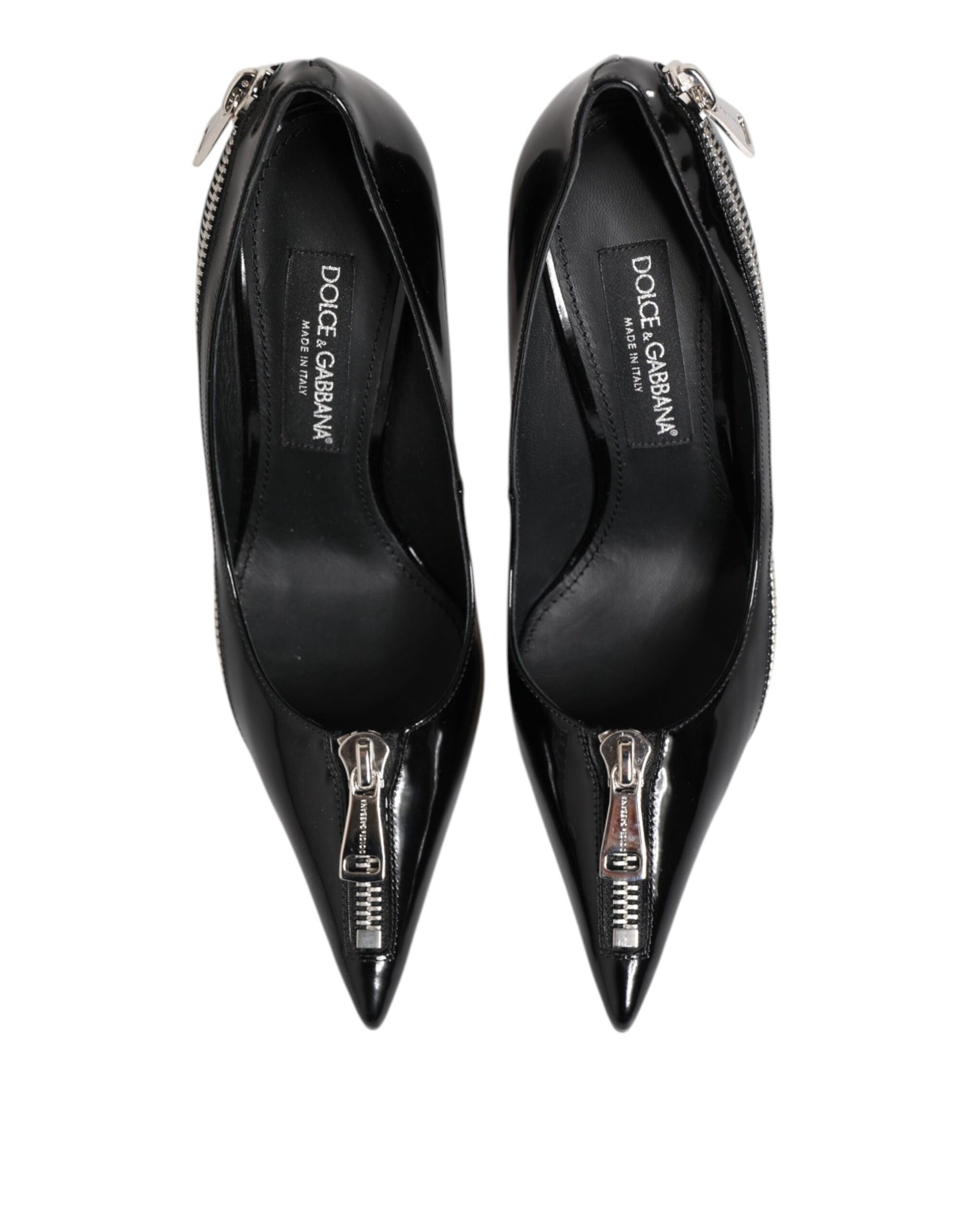 Zapatos de tacón con cremallera y charol negro