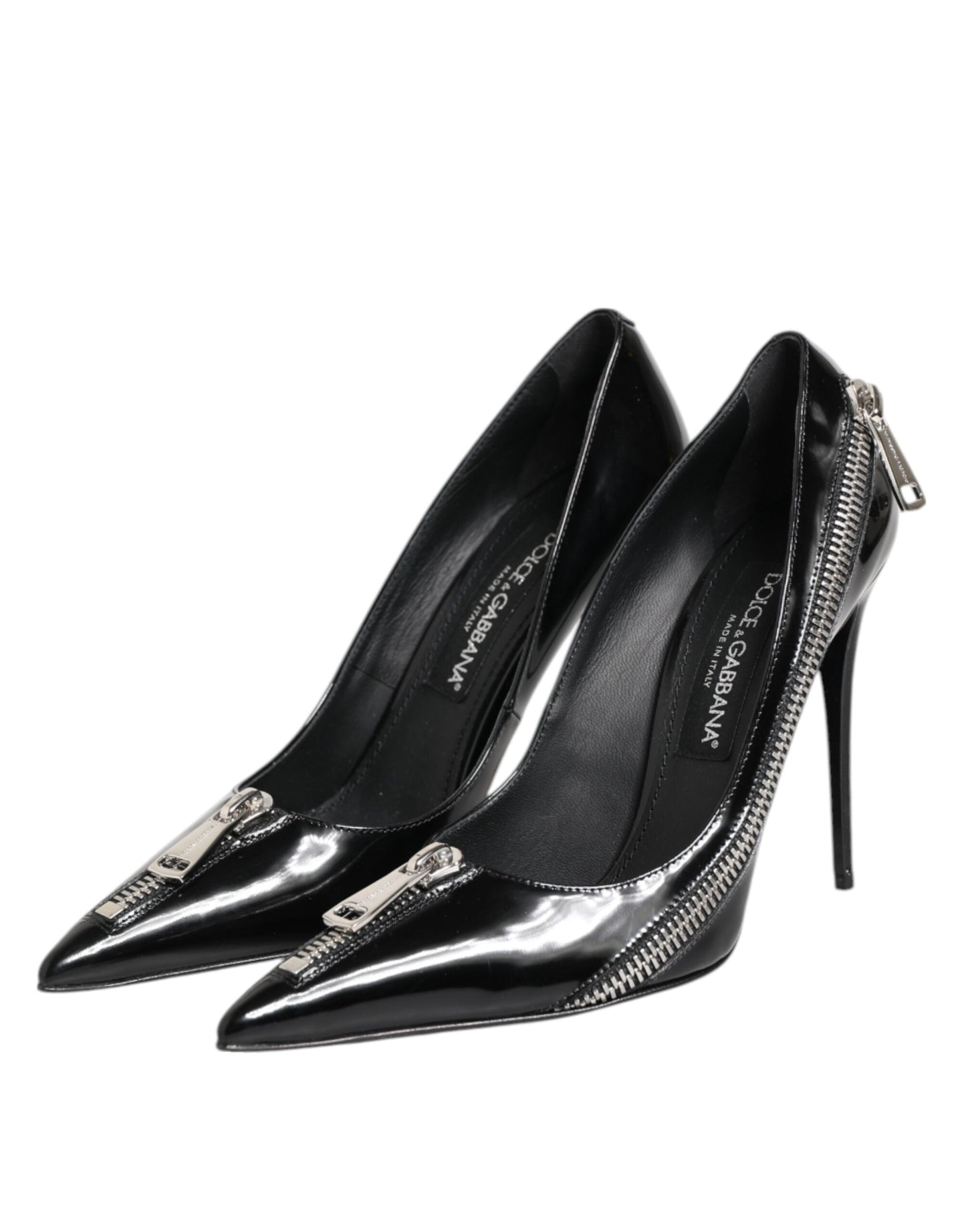 Zapatos de tacón con cremallera y charol negro
