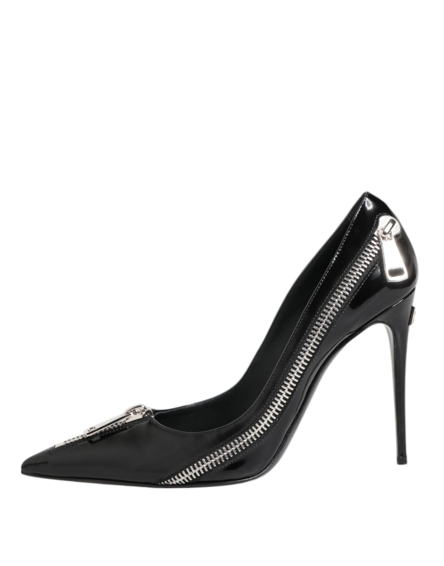 Zapatos de tacón con cremallera y charol negro