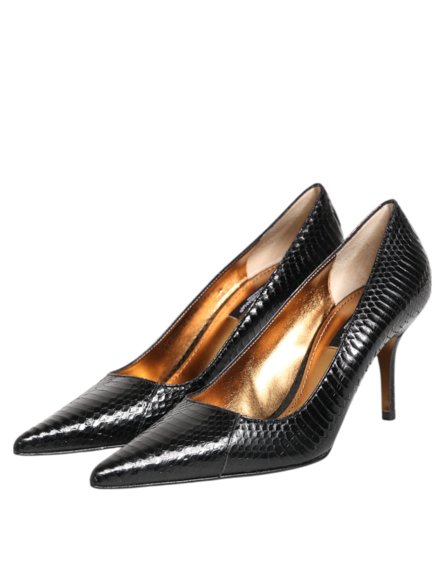 Zapatos de tacón de aguja de piel exótica negra