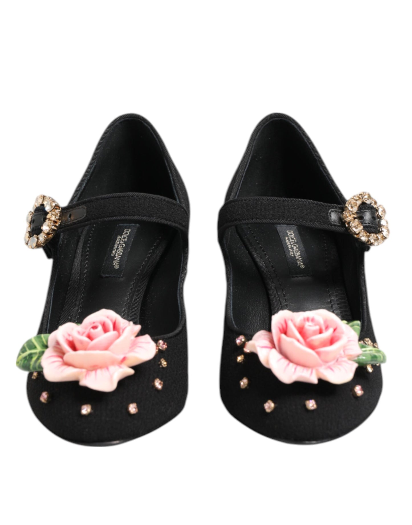 Zapatos Mary Jane con adornos de cristal y flores negras
