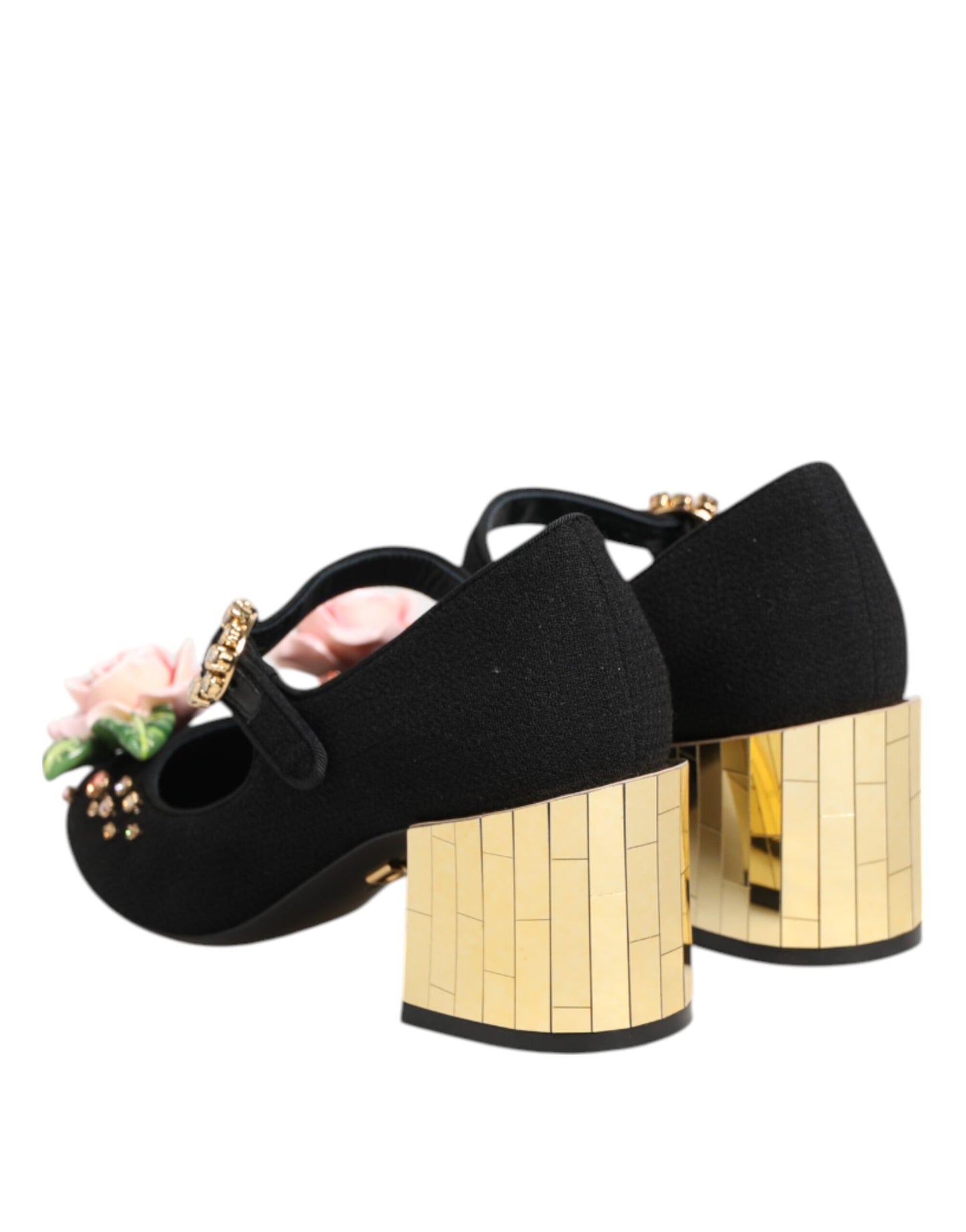Zapatos Mary Jane con adornos de cristal y flores negras
