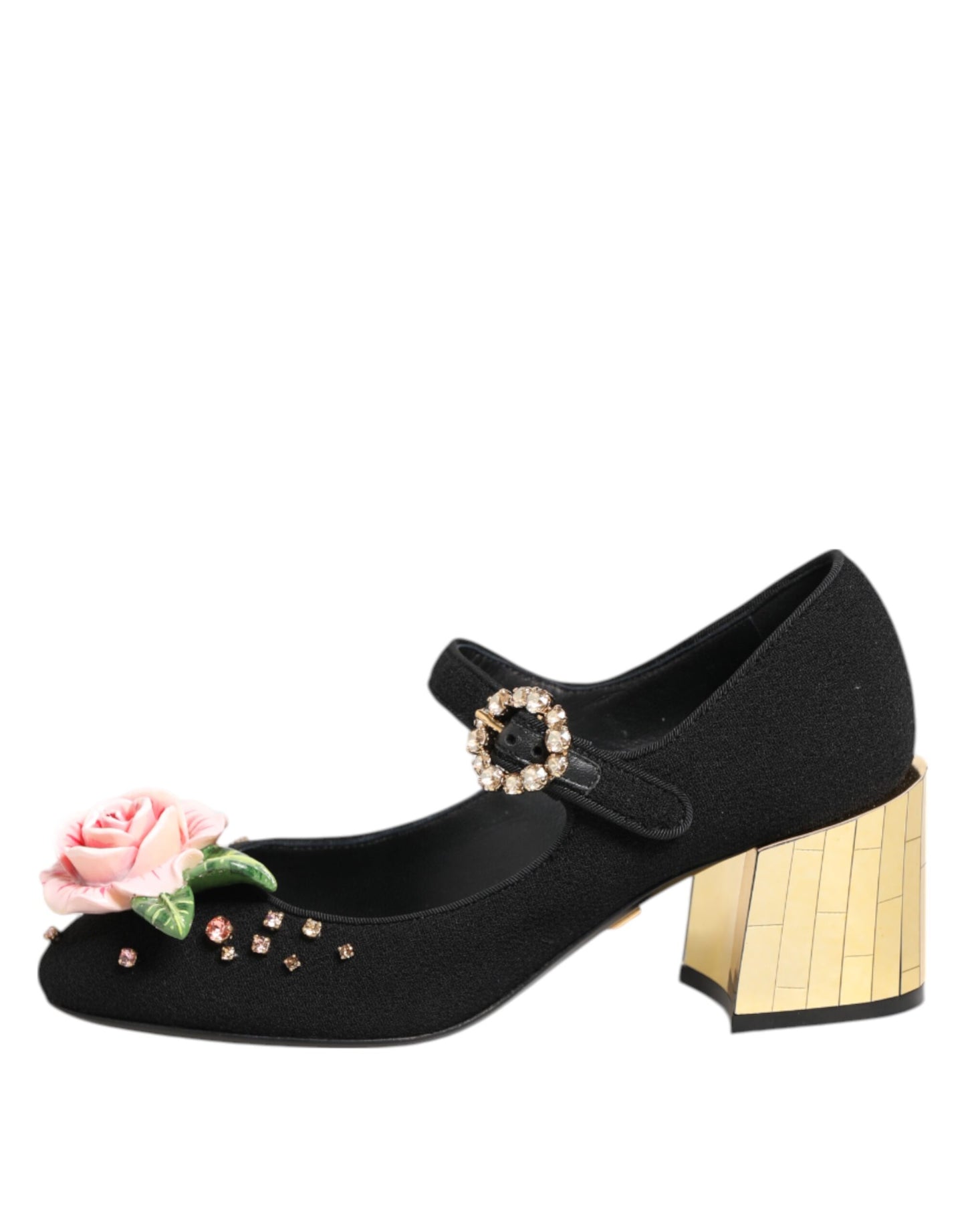 Zapatos Mary Jane con adornos de cristal y flores negras